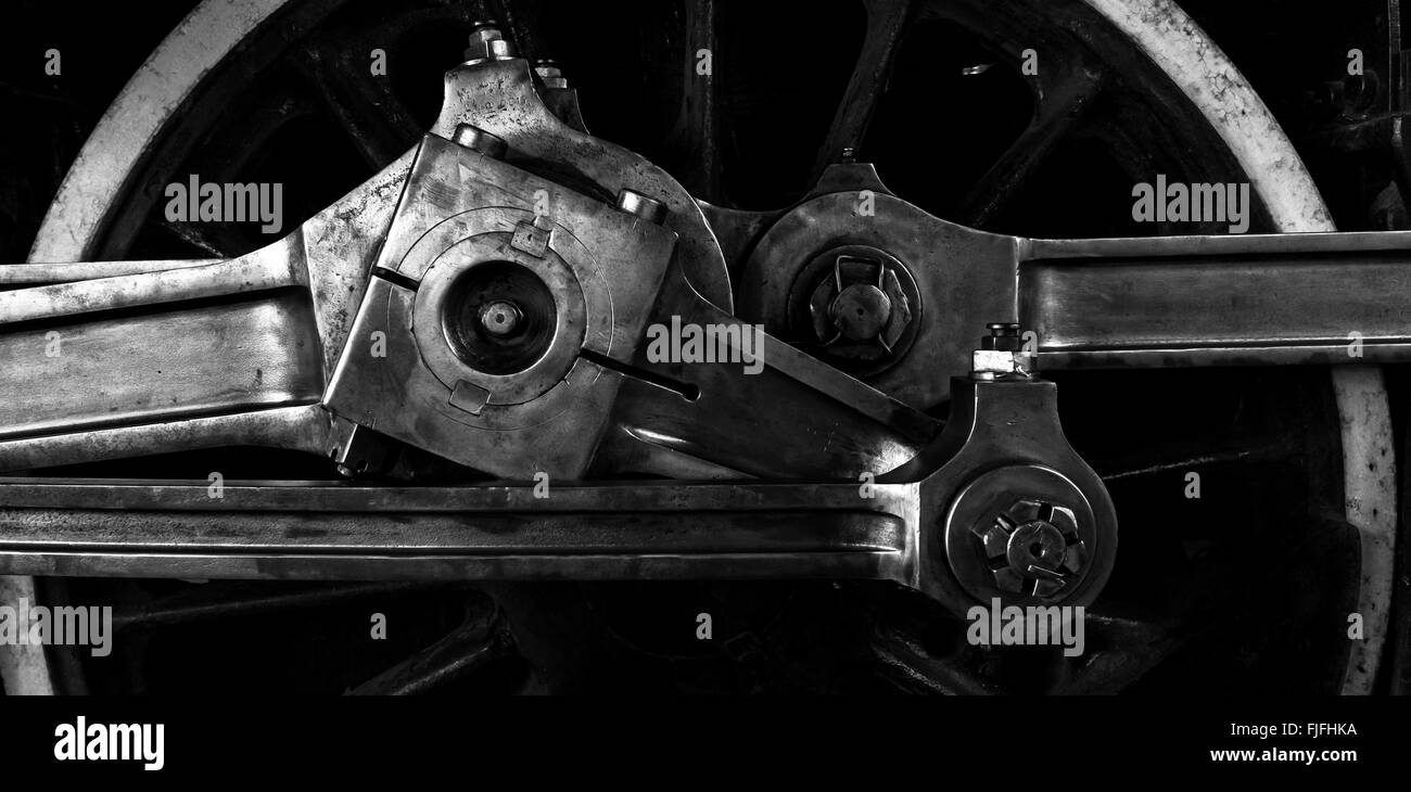 Images à l'horizontale du paysage montrant le détail d'une roue d'entraînement de locomotives vintage et des engrenages de la musée des sciences et de la technologie d'Ottawa Banque D'Images