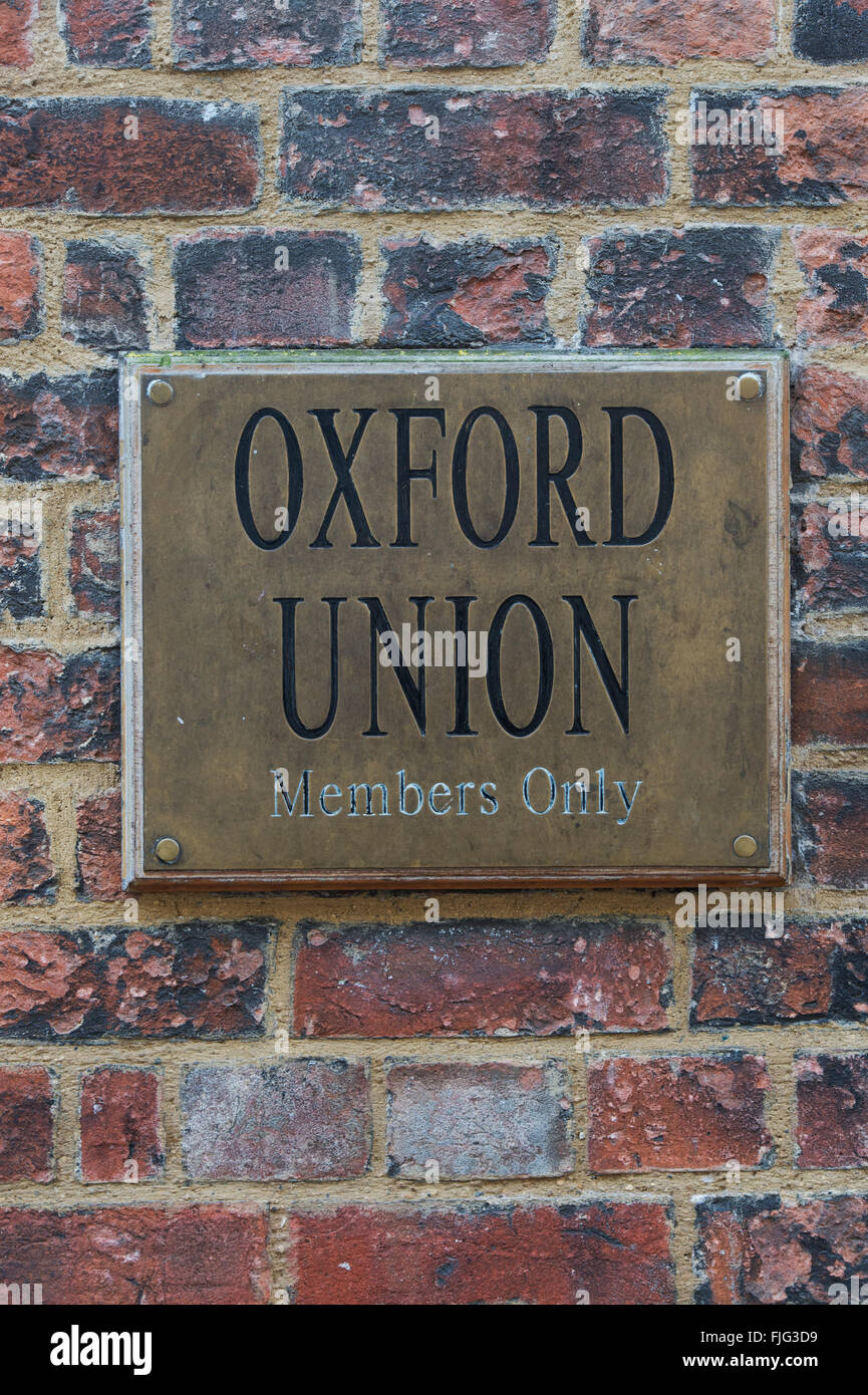 Oxford Union club de discussion membres seulement signe. Oxford, Angleterre Banque D'Images