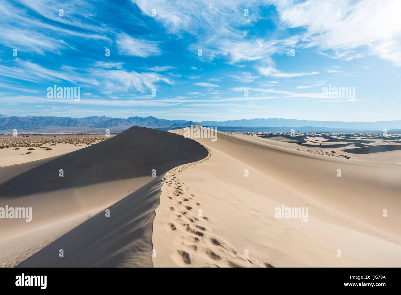 Mesquite Flat dunes de sable, les dunes de sable, les contreforts de l'Amargosa Range derrière, la vallée de la mort Banque D'Images