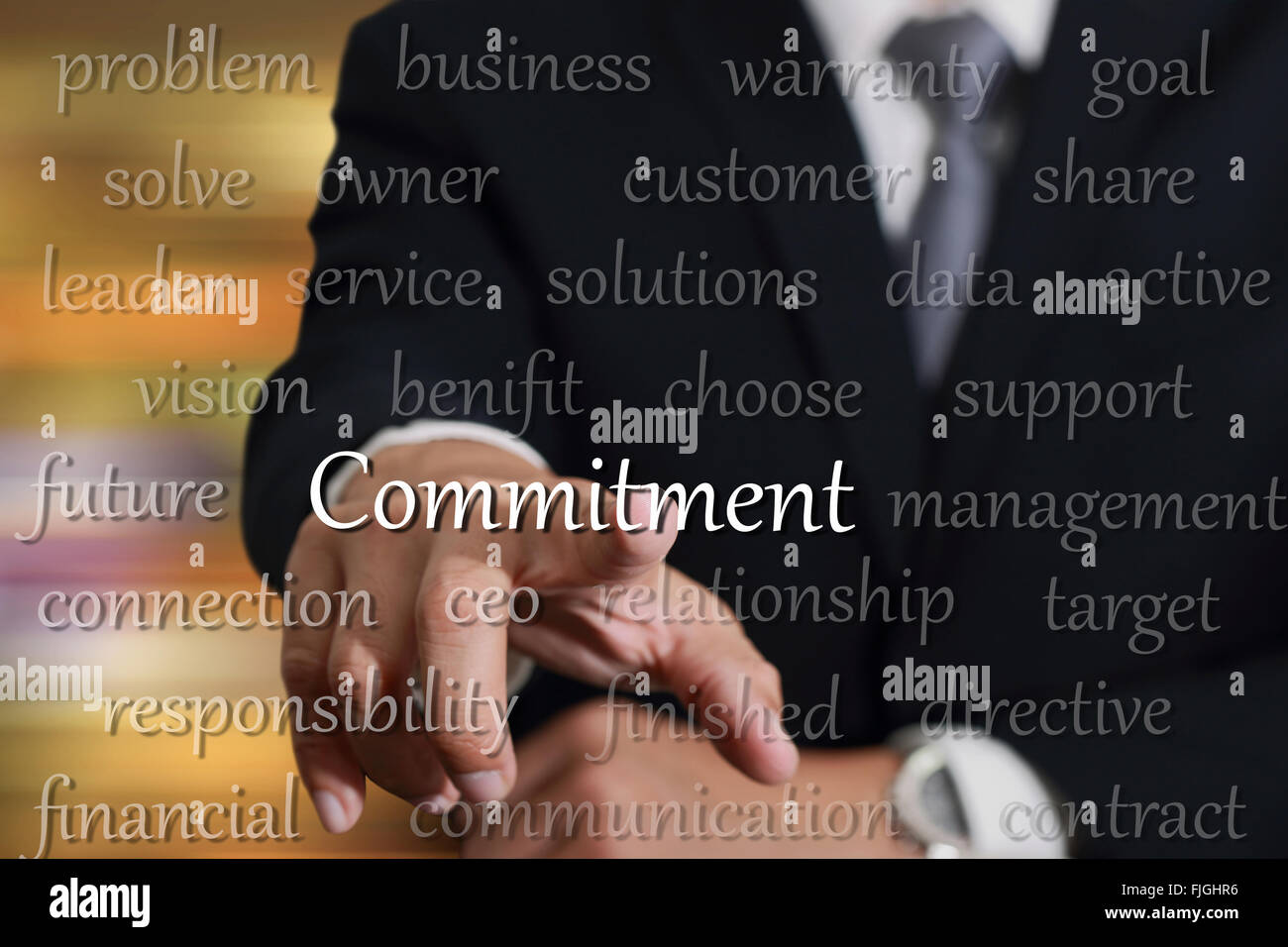 Businessman hand touching concept d'engagement. Banque D'Images