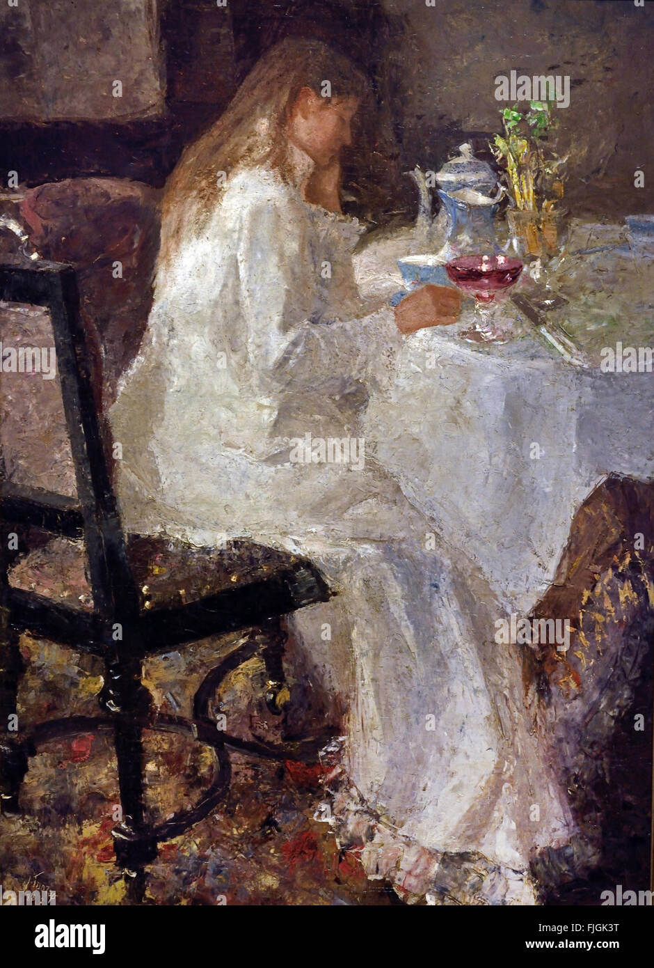 Dame en Blanc 1886 Jan Toorop ( Johannes Theodorus ) 1858 - 1928 French Indonesian Art Nouveau - Symbolisme - Pays-Bas peintre Pointillisme Banque D'Images