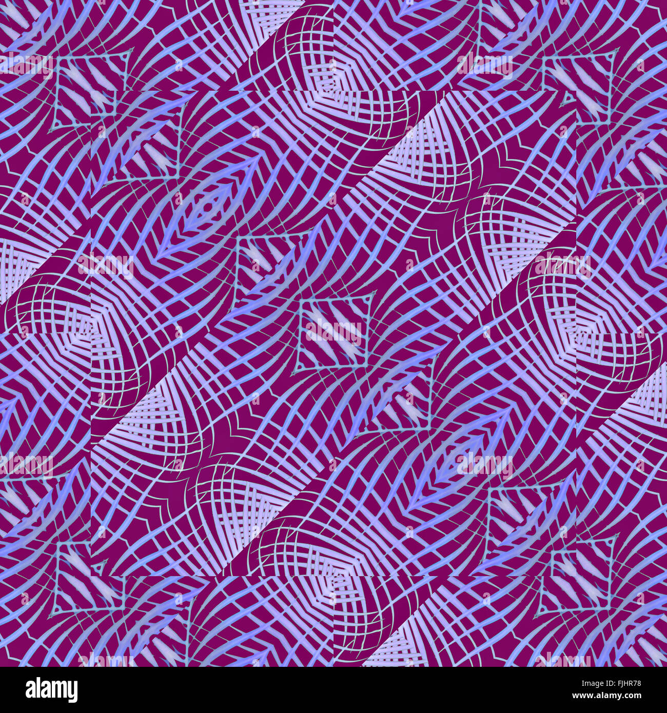 Art numérique complexe géométrique ethnique techinque abstract pattern design dans les couleurs cyan et magenta Banque D'Images