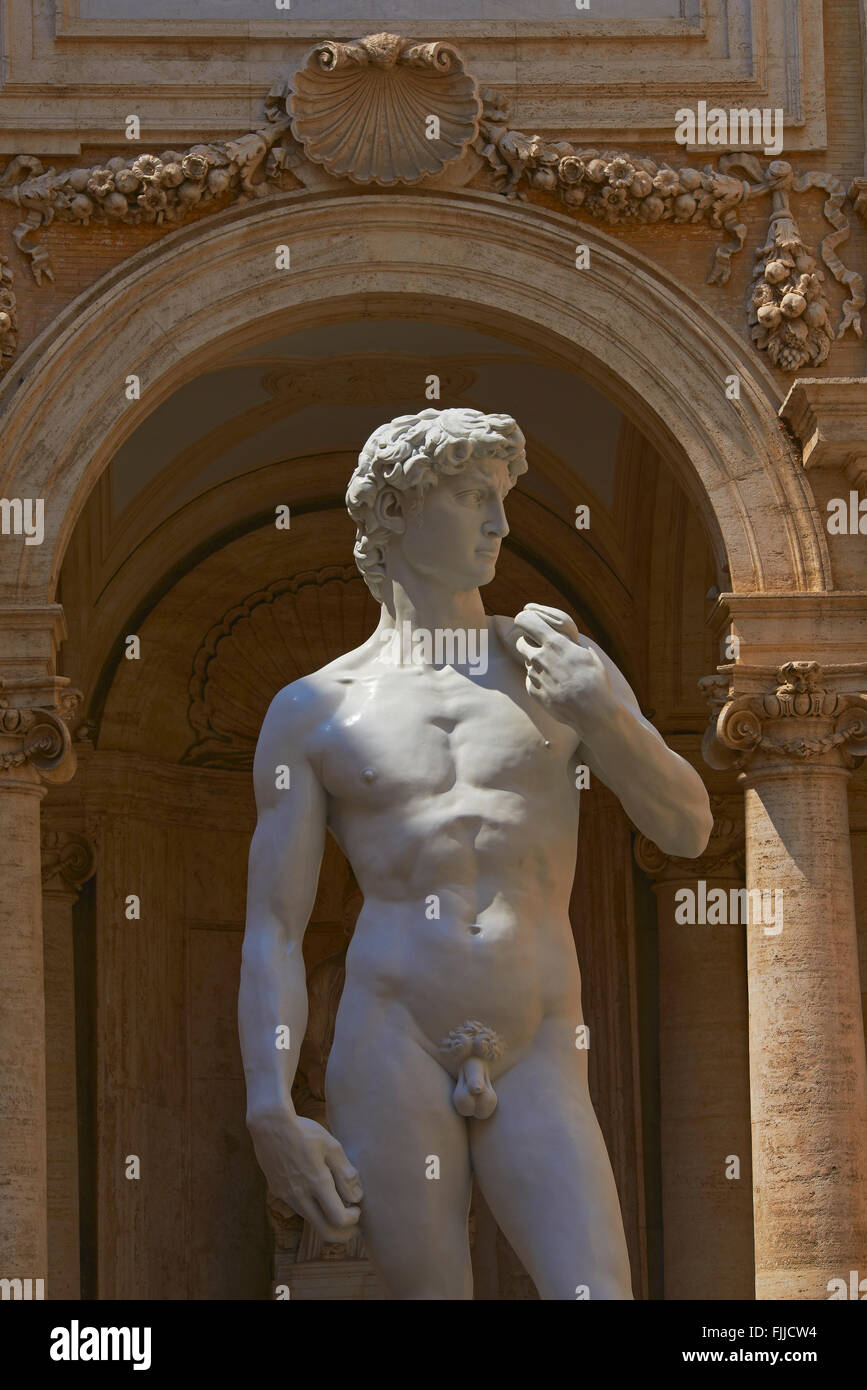 Palazzo dei Conservatori, Cour , Statue de David de Michel-Ange, les musées du Capitole. Rome. Lazio, Italie. Banque D'Images