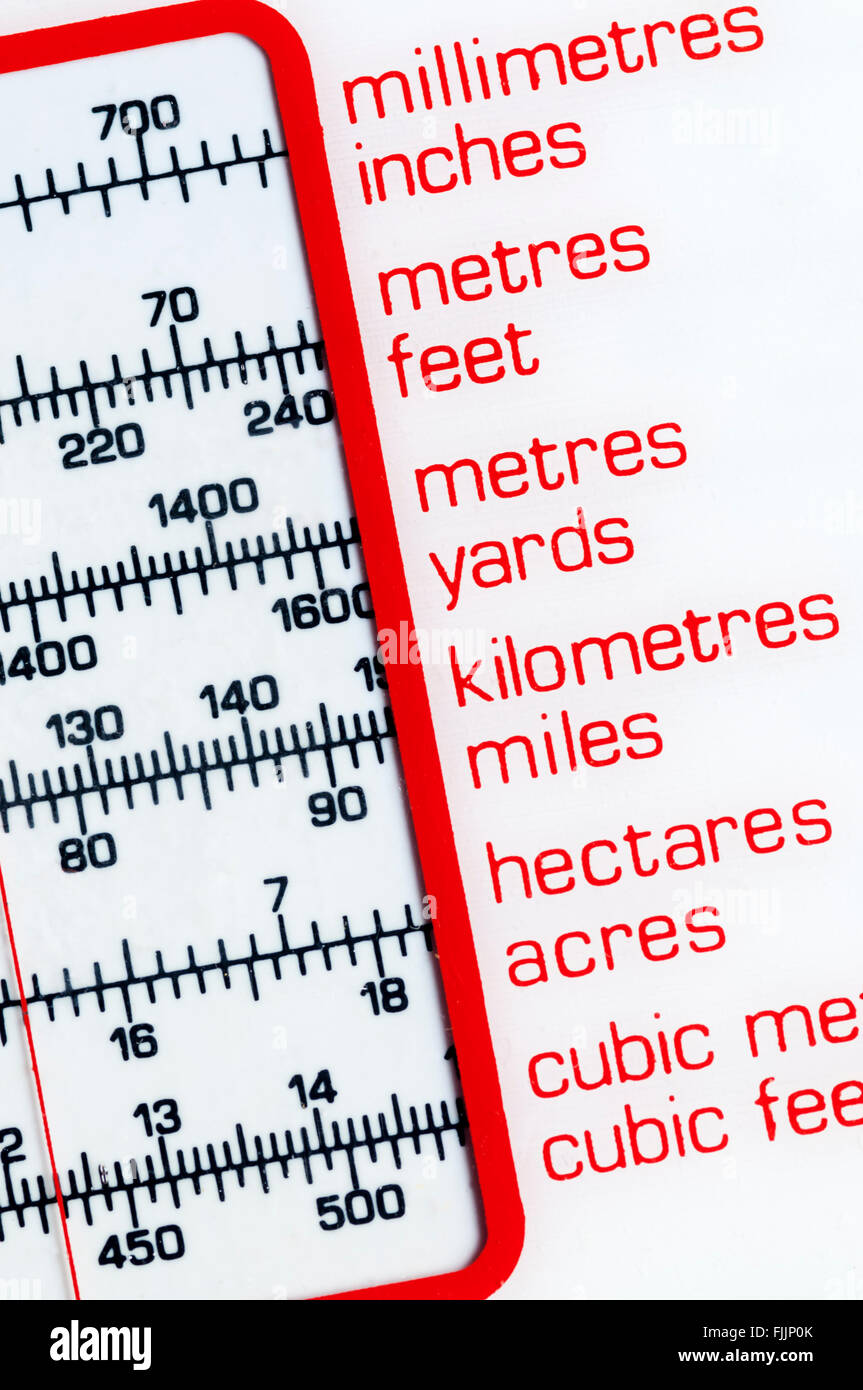 Une échelle de conversion entre l'anglais britannique ou européenne et  impériale ou unités de mesure métriques Photo Stock - Alamy