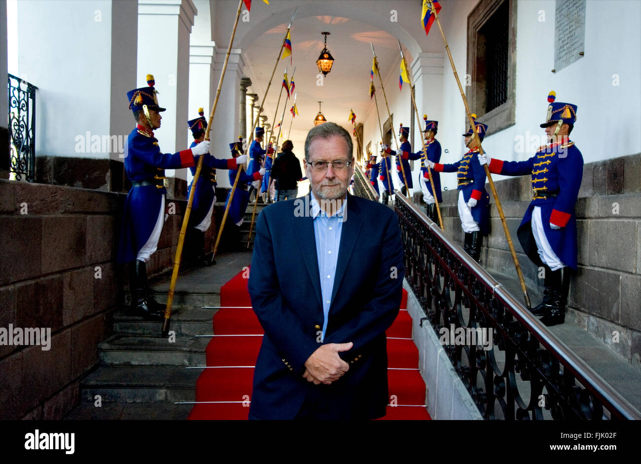 Services et le journaliste Peter Greenberg à la résidence présidentielle à Quito, Equateur Banque D'Images