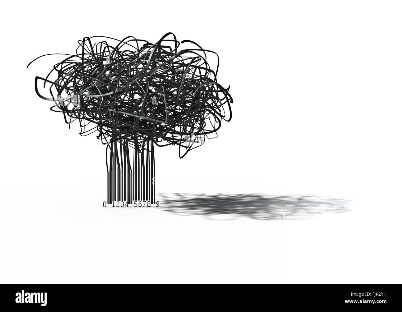 Arbre généalogique / code à barres 3D render of arbre qui grandit à partir du code à barres Banque D'Images