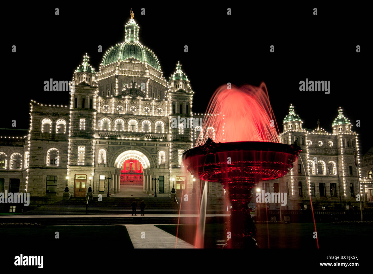 Les édifices du Parlement de la Colombie-Britannique dans la nuit - Victoria, île de Vancouver, Colombie-Britannique, Canada Banque D'Images