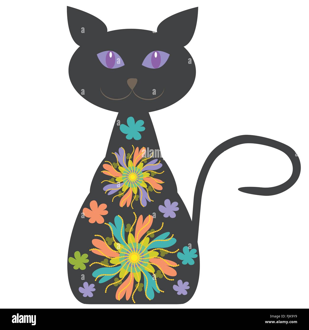 Silhouette d'un chat avec des fleurs pour votre conception, vector Illustration de Vecteur