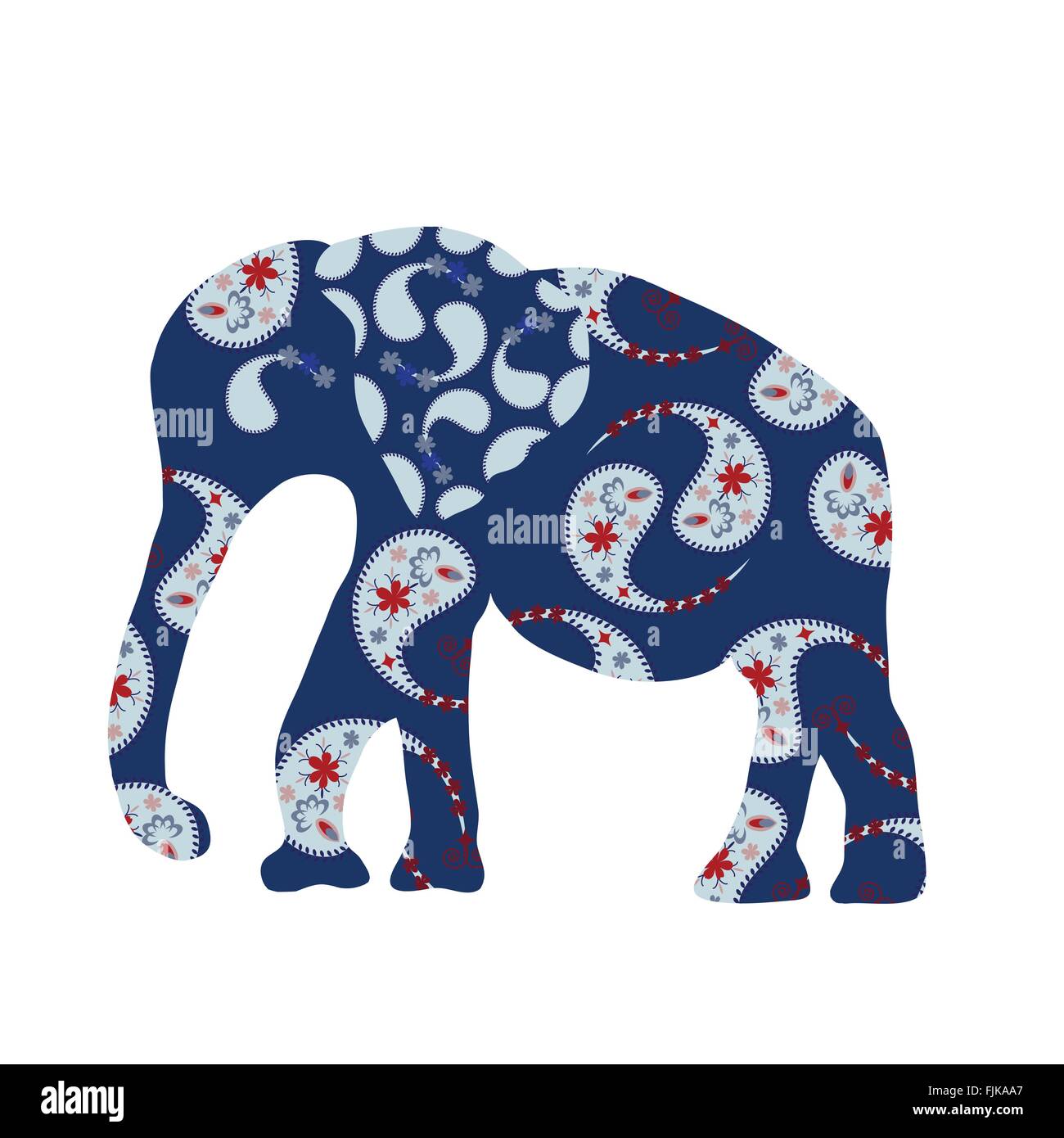 Silhouette d'éléphant bleu avec Paisley, vector Illustration de Vecteur