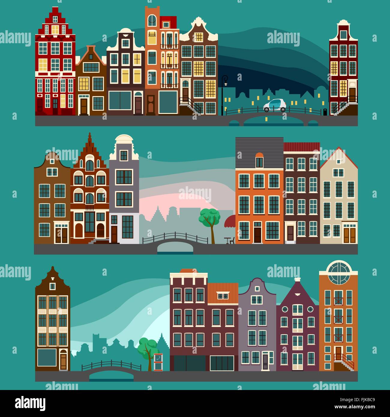 Paysages urbains avec de vieilles maisons européennes, les rues de la ville Illustration de Vecteur