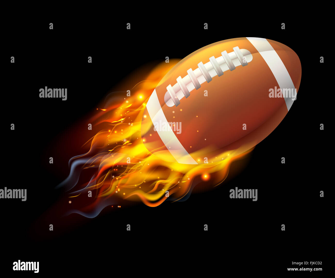 Une balle de football américain en feu volant par l'air Banque D'Images