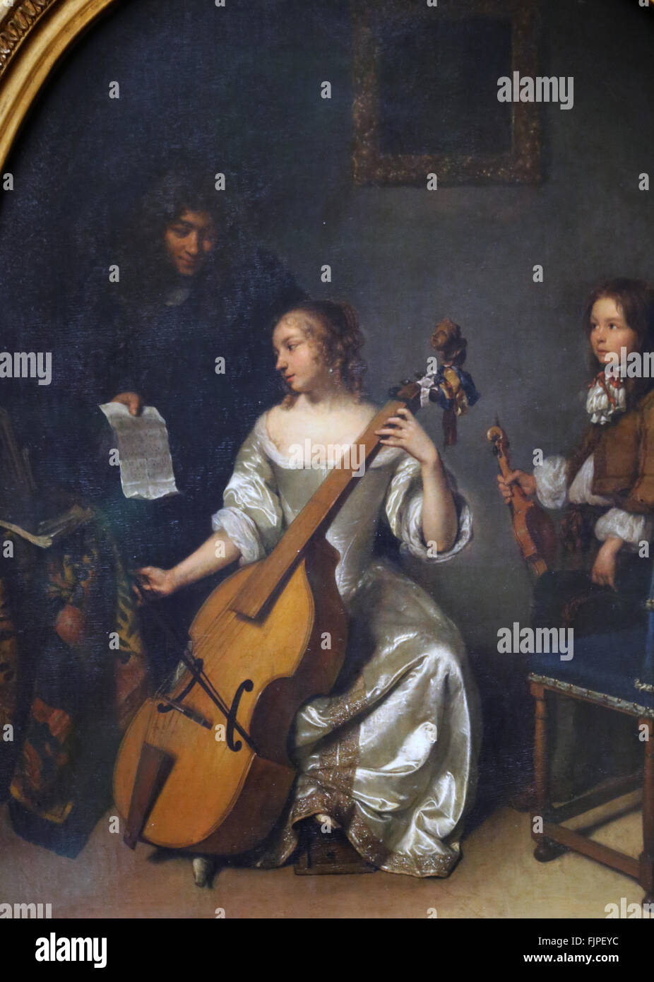 Caspar Van (1639-1684). Dutch painter. Jouant de la basse de viole. Les leçons. 1664-1665. Musée du Louvre. Paris. La France. Banque D'Images