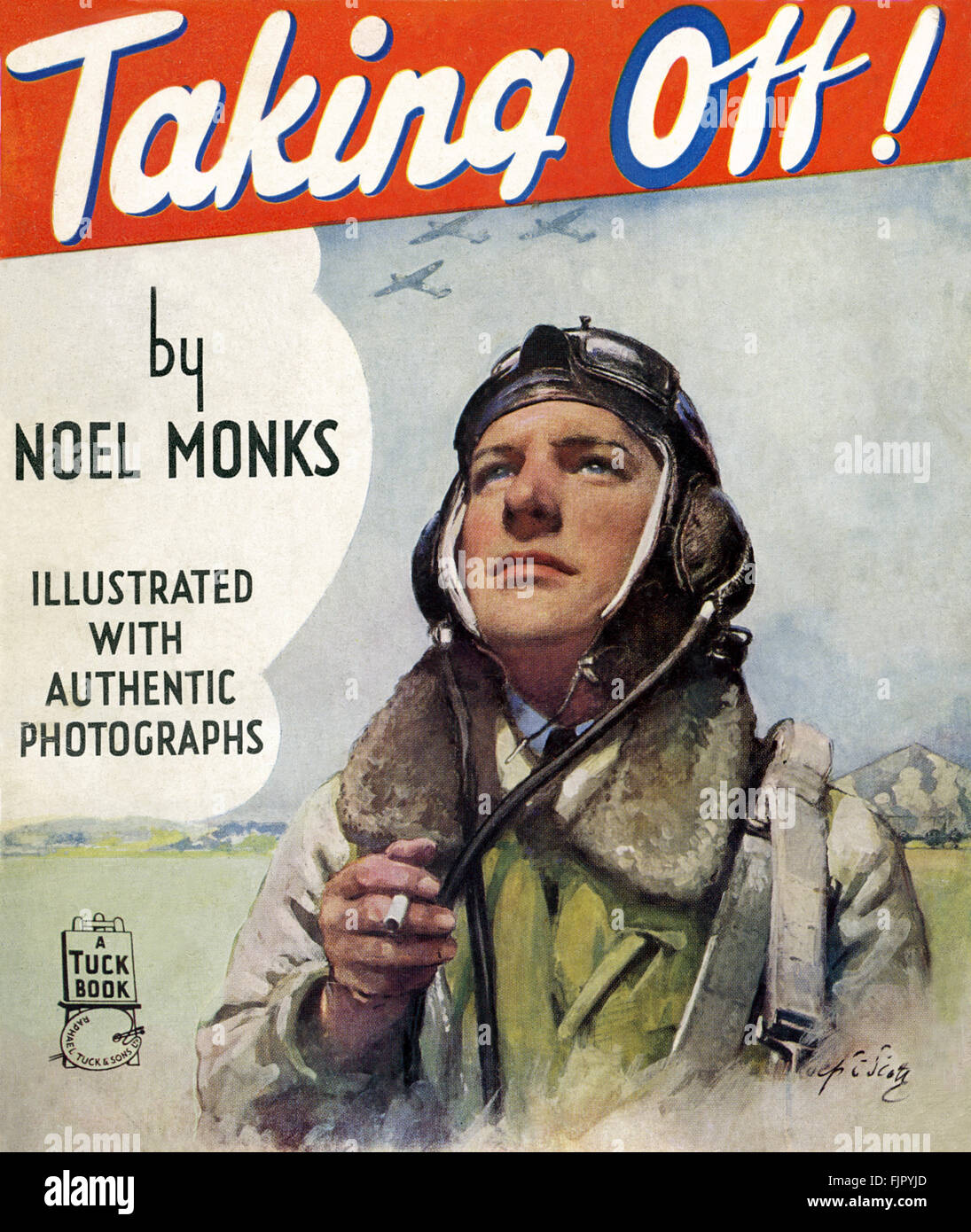 Couvrir pour décoller ! Par Noel Monks, c 1940. airman holding cigarette. Banque D'Images