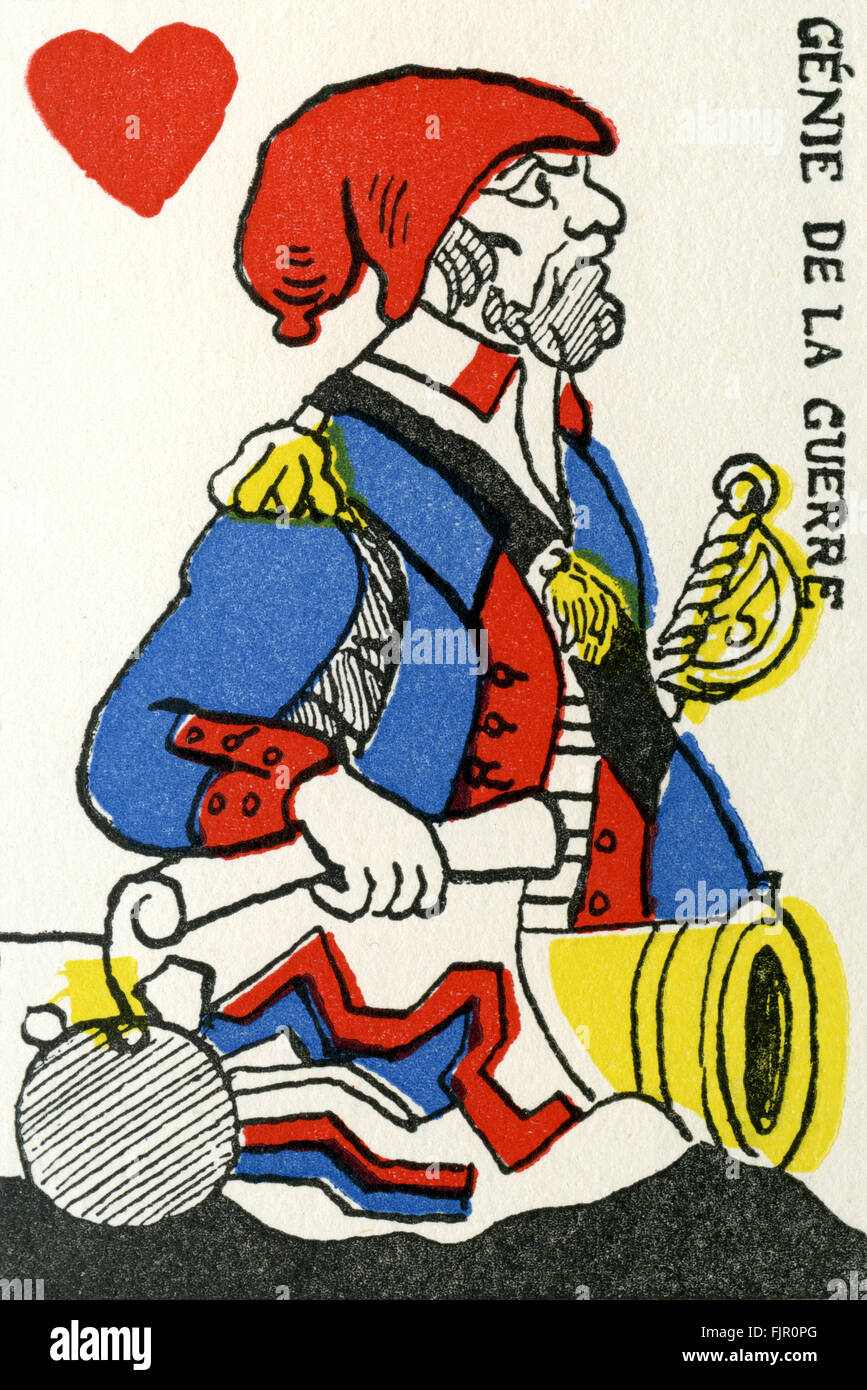 Révolution française le roi de cœur / Genie (roi) de la guerre (coeurs) - génie de la guerre. Jeu de carte français 1794 par Henri Mouton. Après la révolution, emblèmes de l'image ont été enlevés et kings / rois est devenue 'sage', 'génies' (Genius) ou "éléments". Banque D'Images Révolution française le roi de cœur / Genie (roi) de la guerre (coeurs) - génie de la guerre. Jeu de carte français 1794 par Henri Mouton. Après la révolution, emblèmes de l'image ont été enlevés et kings / rois est devenue 'sage', 'génies' (Genius) ou "éléments". Banque D'Images