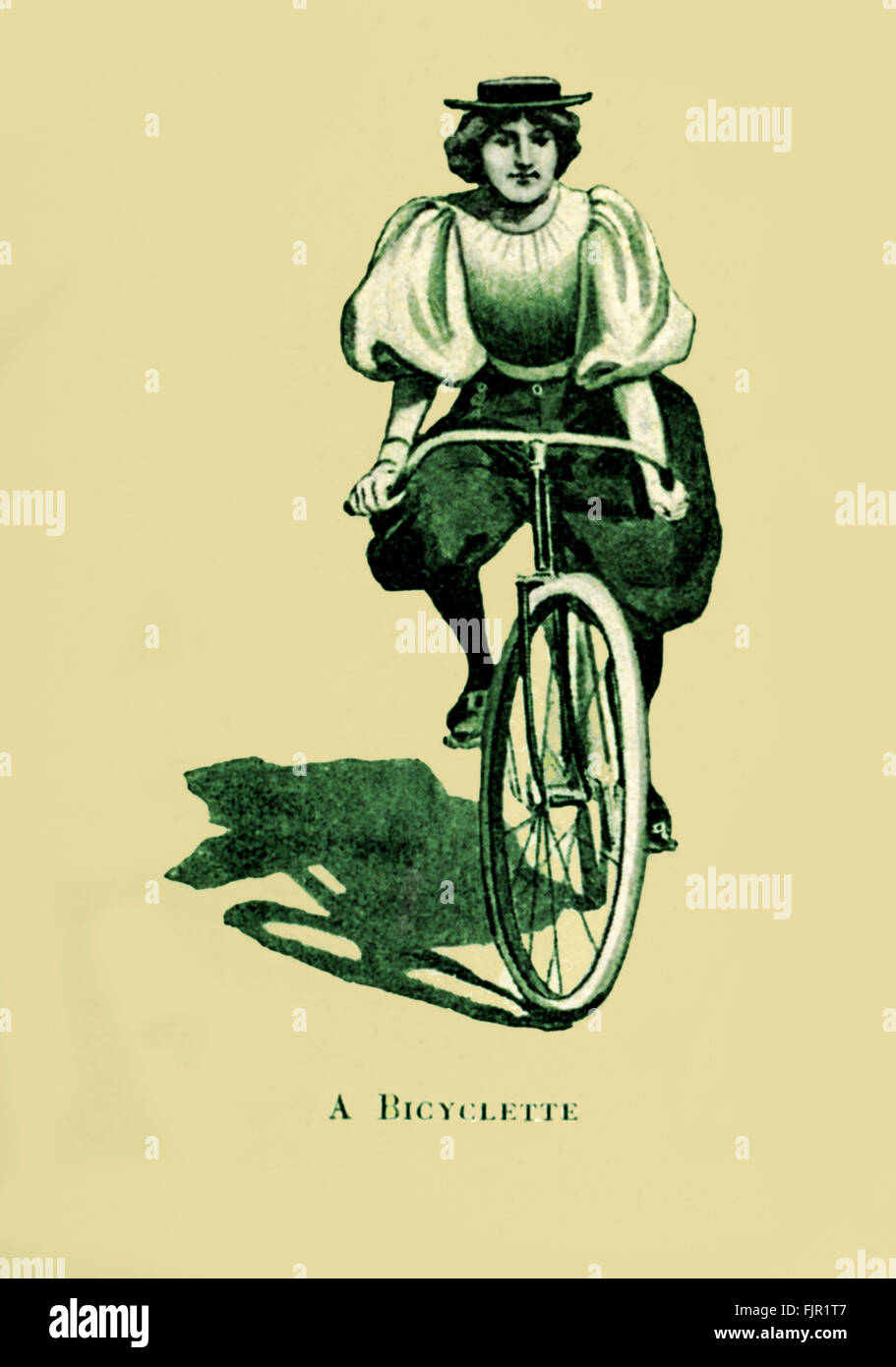 Woman riding a bicycle. Illustration, au début du xxe siècle. Banque D'Images