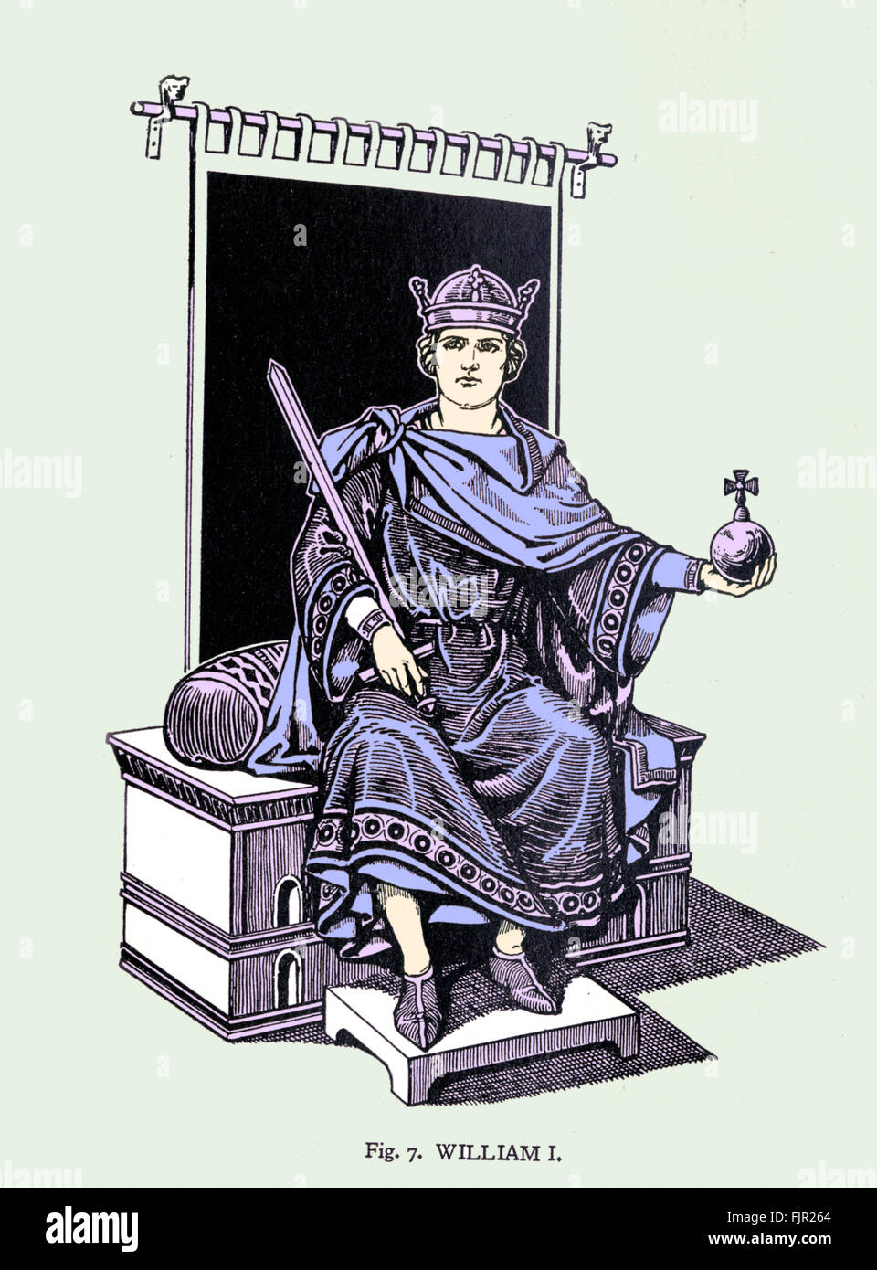 Guillaume le Conquérant (1028-1087) vêtu de la robe d'État, tenant l'orbe et l'épée royale. William J'ai conquis l'Angleterre en 1066. 1950 mort de l'artiste -peut nécessiter l'autorisation d'auteur Banque D'Images