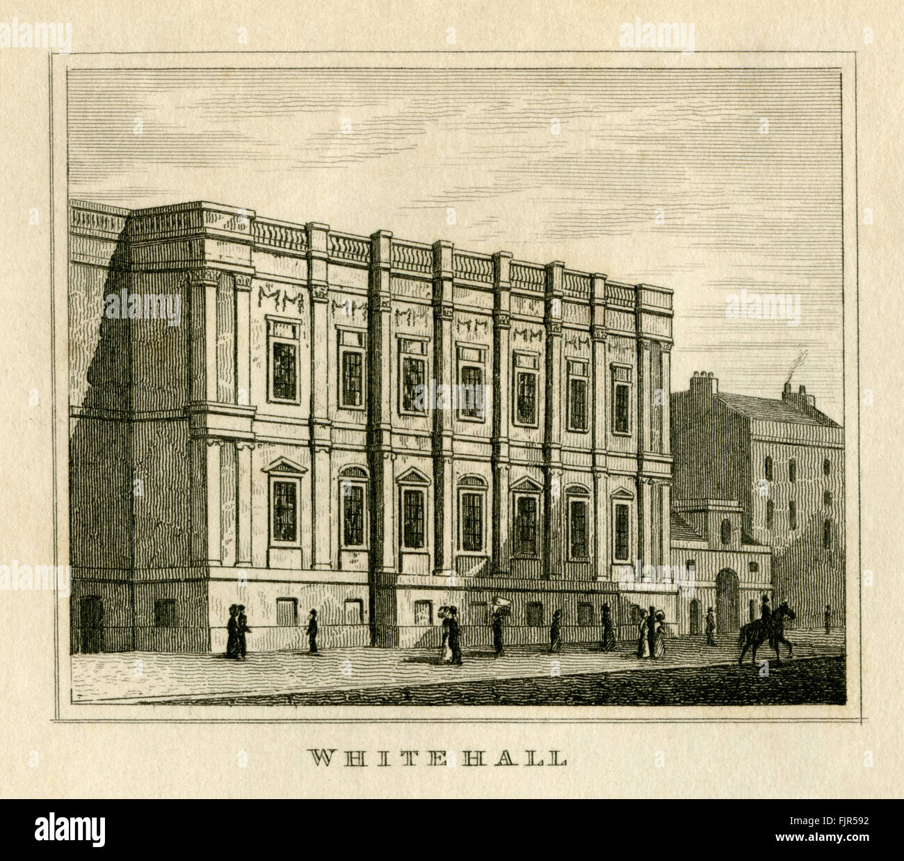 Banqueting House, Whitehall, Londres 1835. Construit 1619-1622, conçu par l'architecte Inigo Jones (1573 - 1652) pour le roi James I Banque D'Images