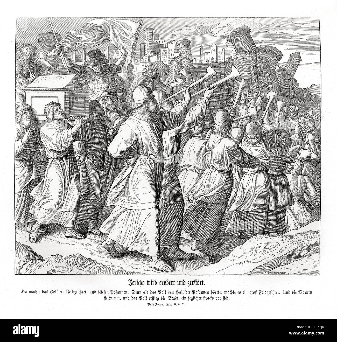 La chute de Jéricho, Josué Chapitre VI verset 20 "le peuple poussa quand les  sacrificateurs sonnaient des trompettes : Et il arriva que, lorsque le  peuple entendit le son de la trompette,