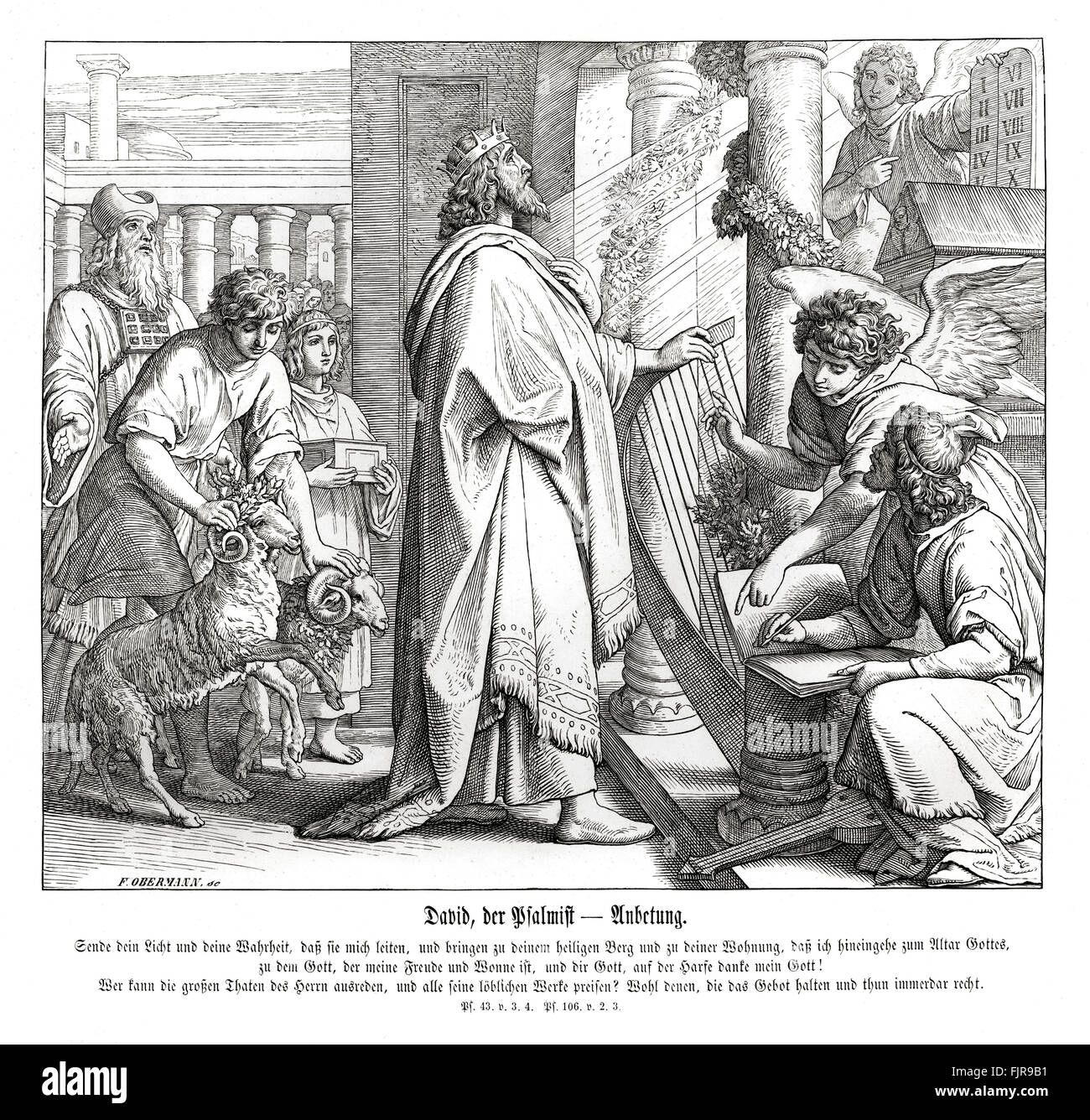David le psalmiste, livre des Psaumes - culte, les psaumes 43 et 106, 1852-60 illustration par Julius Schnorr von Carolsfeld Banque D'Images