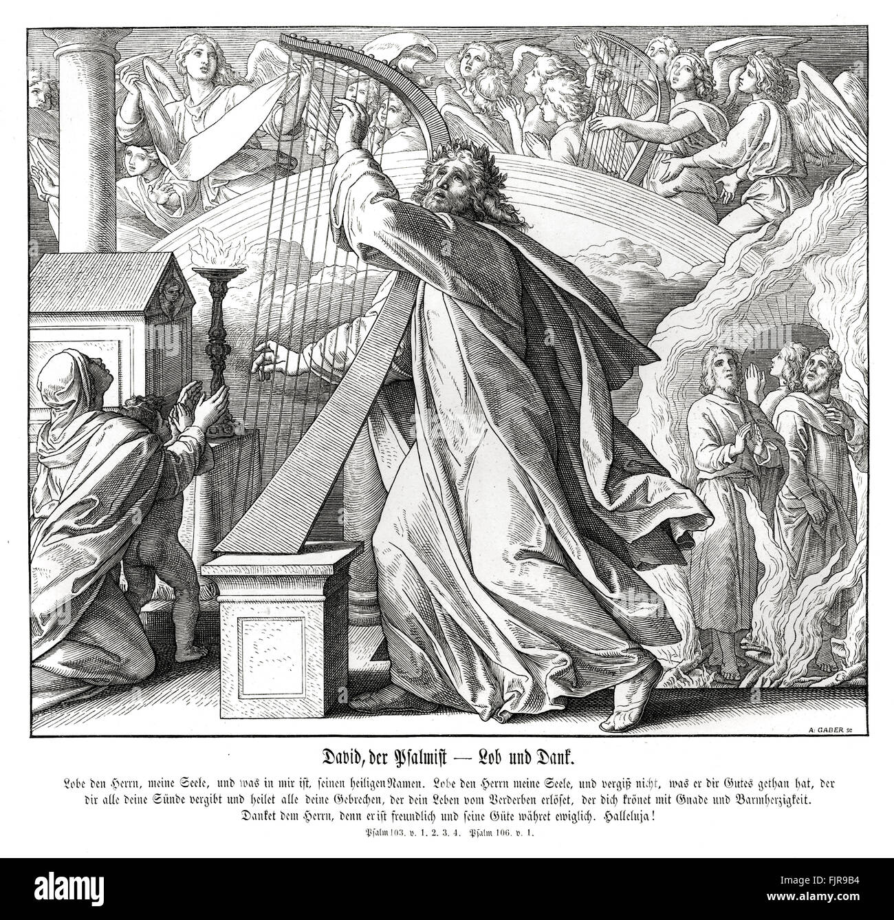 David le psalmiste, livre des Psaumes - louange et grâce, psaumes 103 et 106, 1852-60 illustration par Julius Schnorr von Carolsfeld Banque D'Images