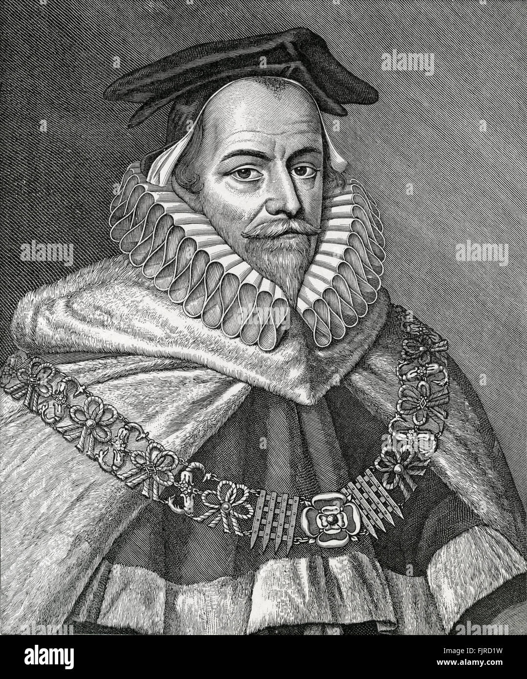 Sir Edward Coke - avocat, juge, homme politique de l'opposition. Juriste de la clé et élisabéthaine ères jacobéen. Après gravure de Davod Loggan. 1 février 1552 - 3 septembre 1634 Banque D'Images