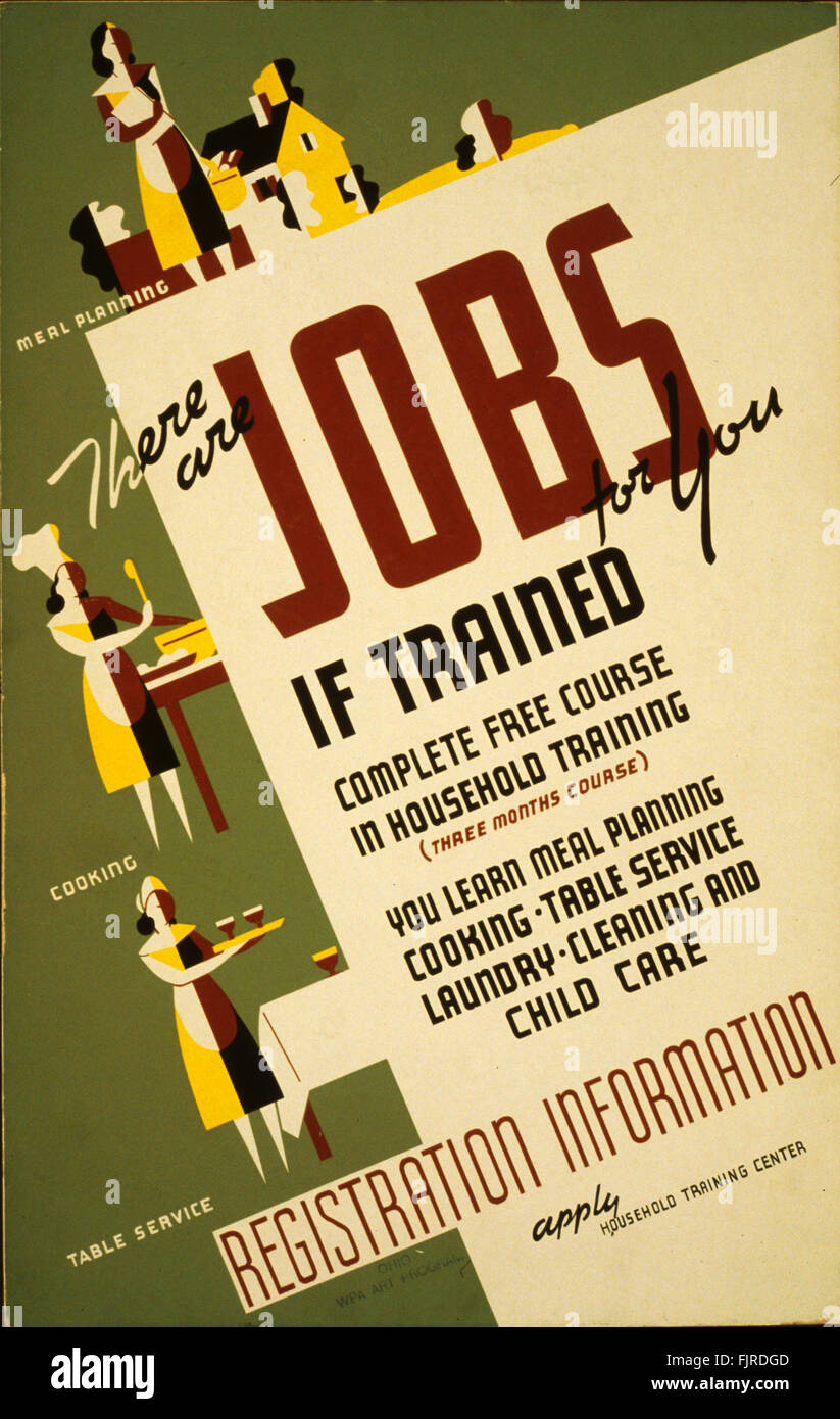 Emploi formation ménage affiche créée par le WPA, 1941-1943. Bibliothèque du Congrès. (Richard B. Levine) Banque D'Images