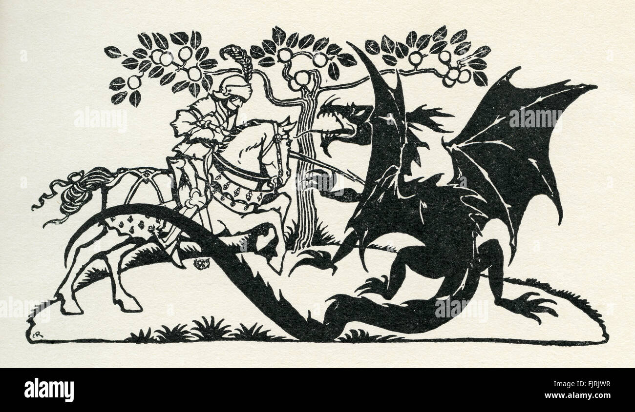 St George de Merrie England, anglais conte de fées. St George tue le dragon. Illustration par Arthur Rackham (1867 - 1939) Banque D'Images