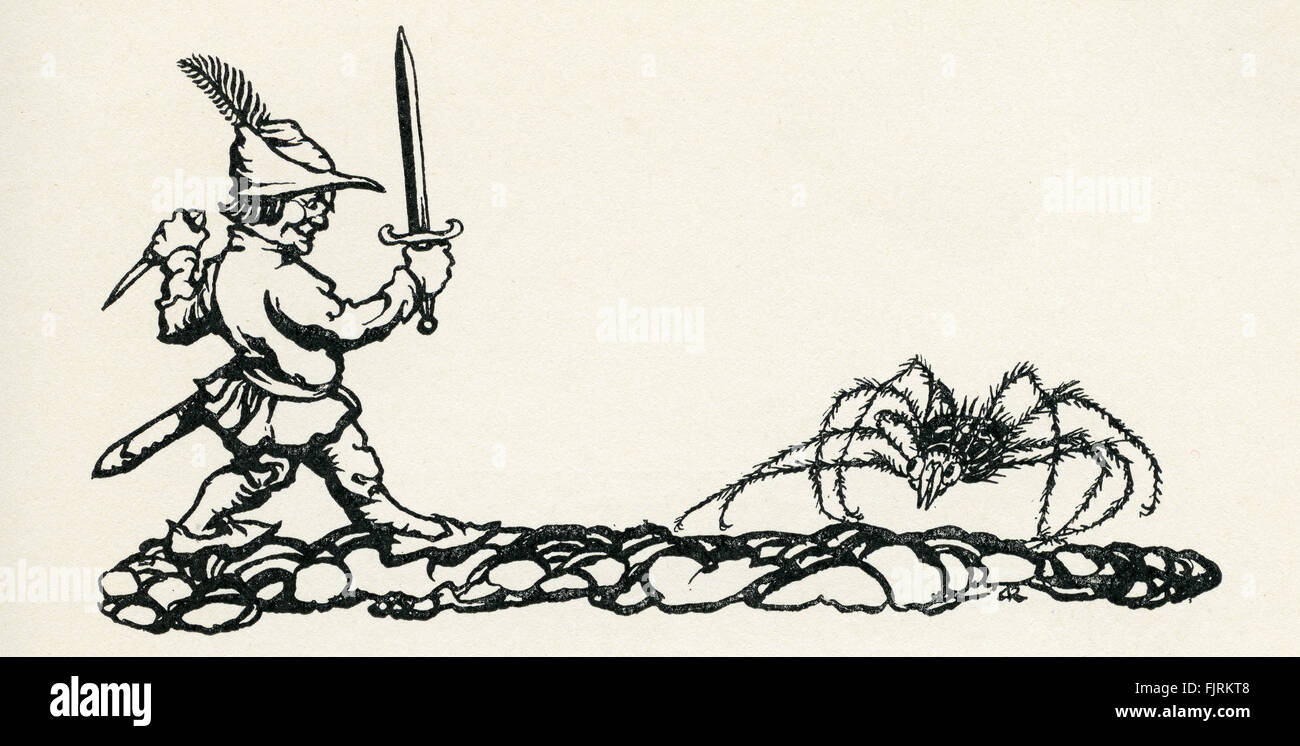 Thomas Tom Pouce pouce/anglais, conte de fées. Tom Pouce et l'araignée qui le tue. Illustration par Arthur Rackham (1867 - 1939) Banque D'Images Thomas Tom Pouce pouce/anglais, conte de fées. Tom Pouce et l'araignée qui le tue. Illustration par Arthur Rackham (1867 - 1939) Banque D'Images