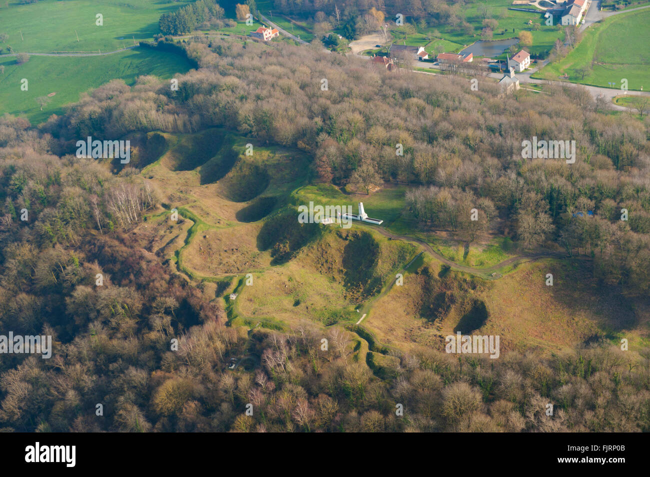 Meuse (55), Vauquois, ancien champs de bataille de la première guerre mondiale, de la butte de Vauquois (vue aerienne) // France, M Banque D'Images