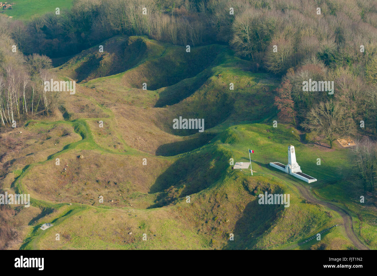 Meuse (55), Vauquois, ancien champs de bataille de la première guerre mondiale, de la butte de Vauquois (vue aerienne) // France, M Banque D'Images