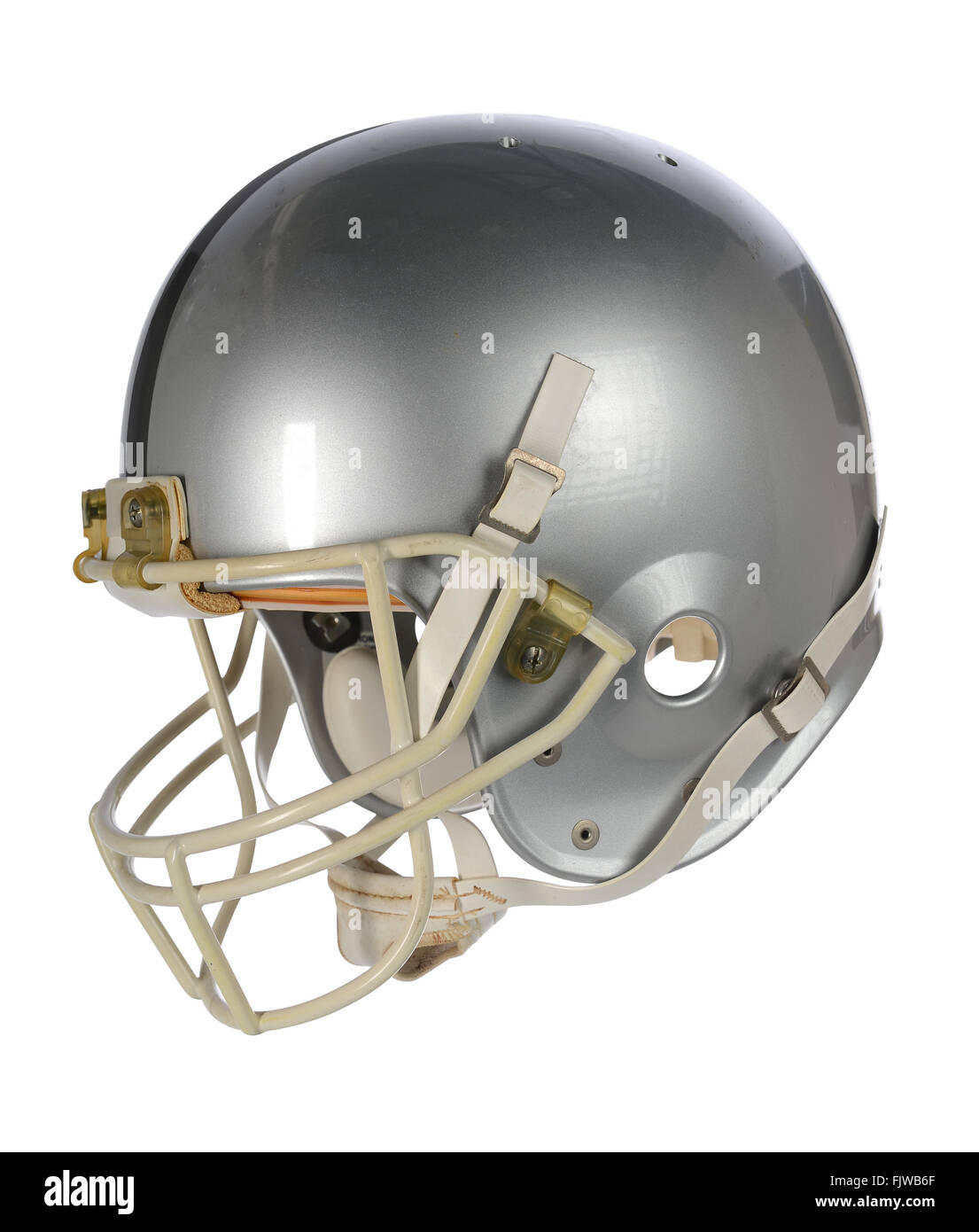 L'argent football helmet isolated over white background - With clipping path Banque D'Images