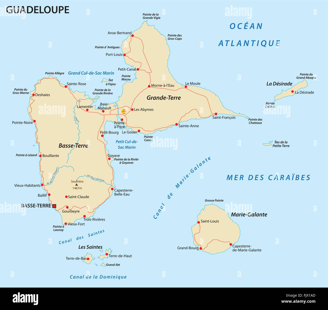 Guadeloupe carte routière Illustration de Vecteur