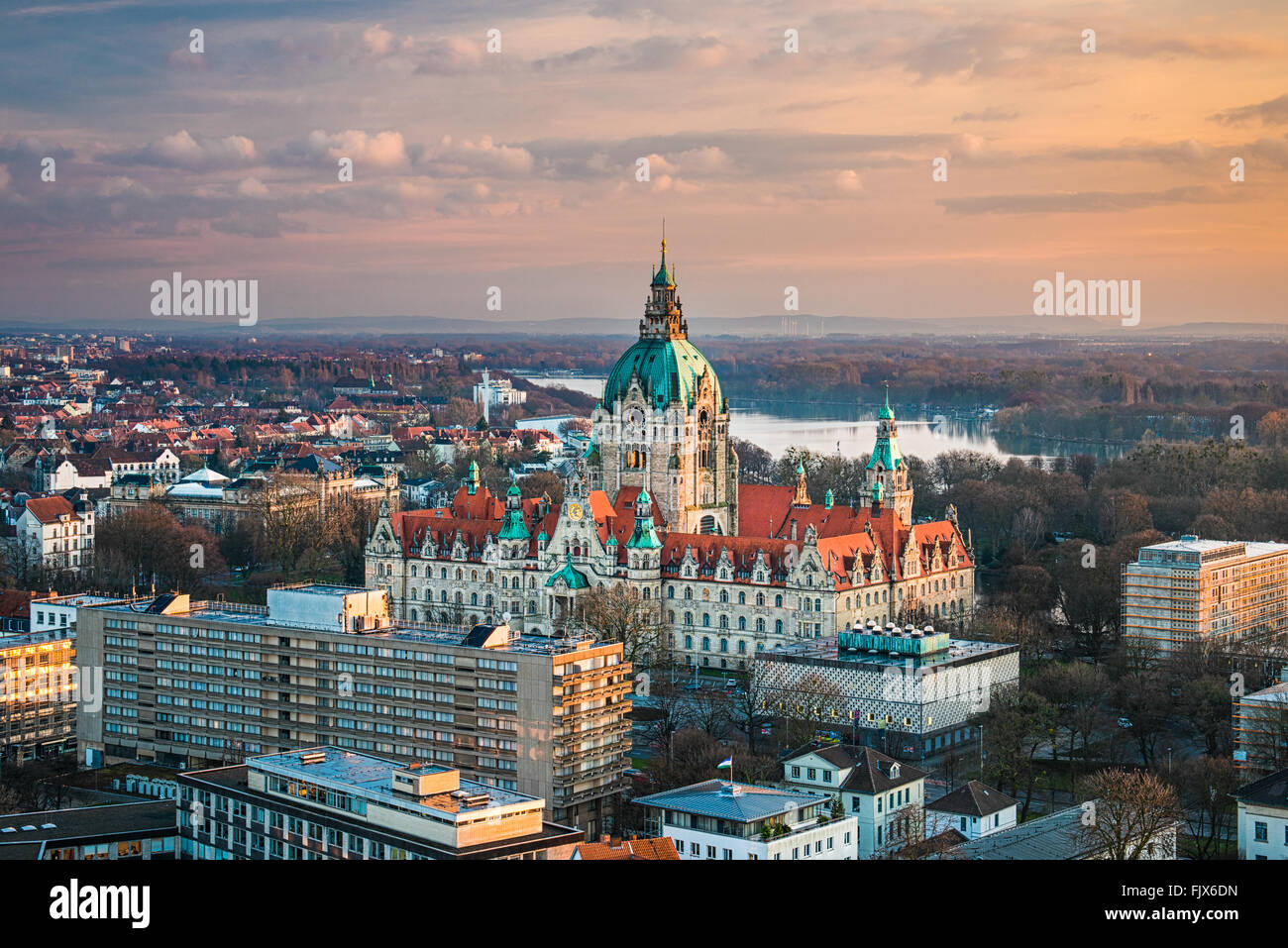 Vue aérienne de l'Hôtel de ville de Hanovre, Allemagne Banque D'Images