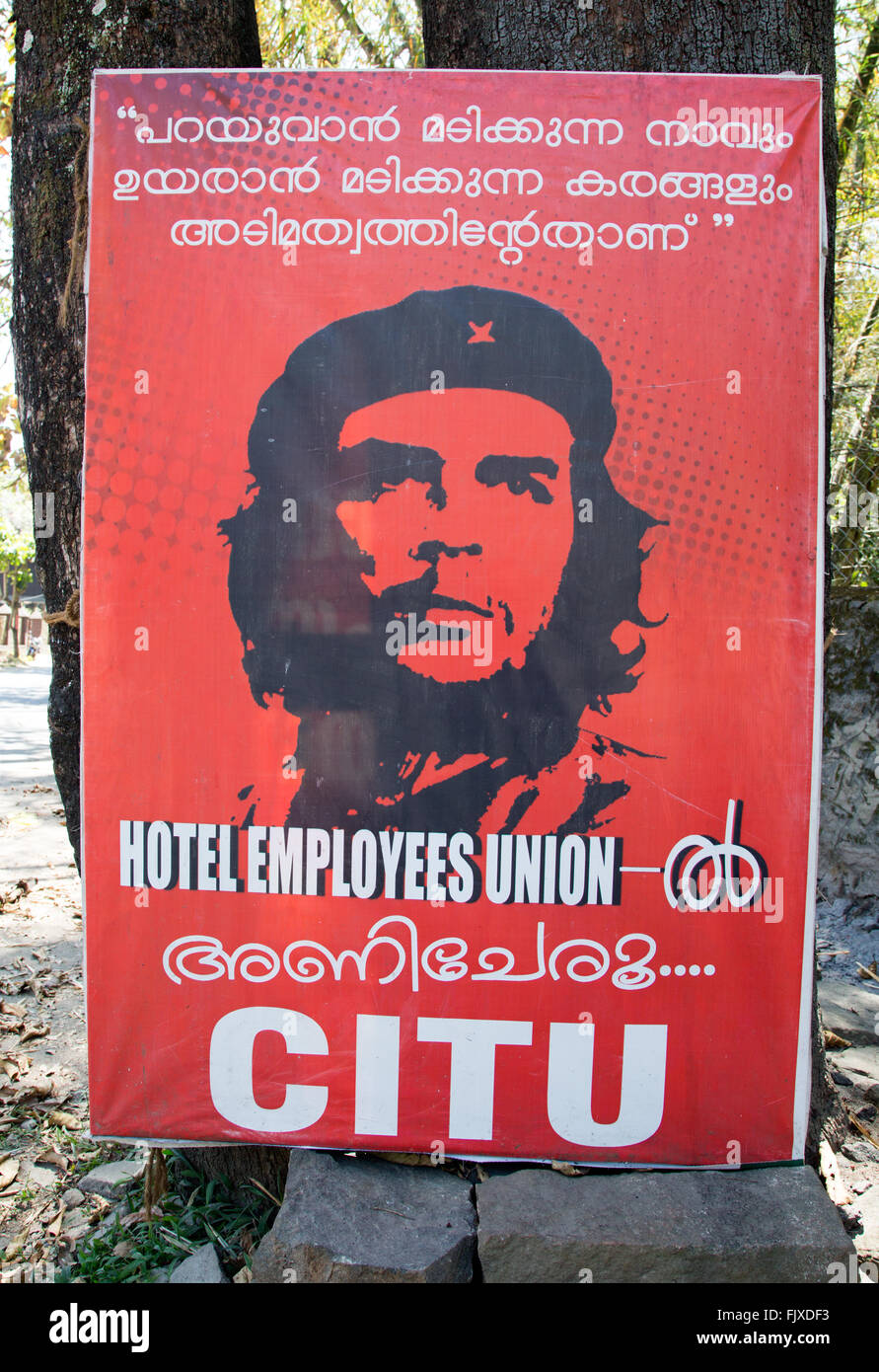 Che Guevara affiche pour le gouvernement communiste au Kerala Inde Banque D'Images