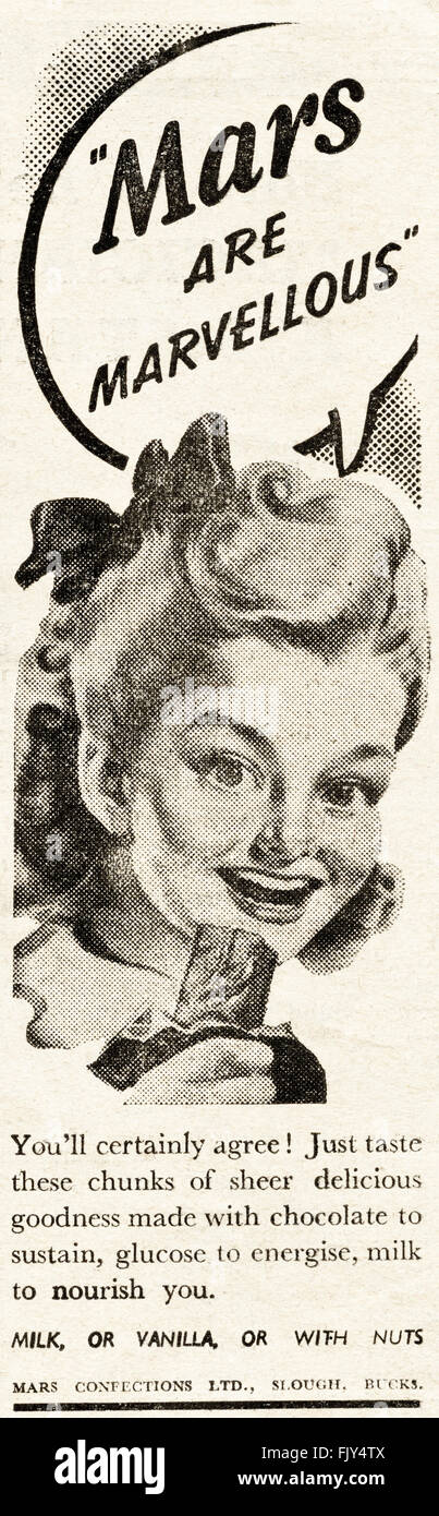 Vintage Original advert à partir de 1940. Publicité Publicité 1947 daté mars bars. Banque D'Images