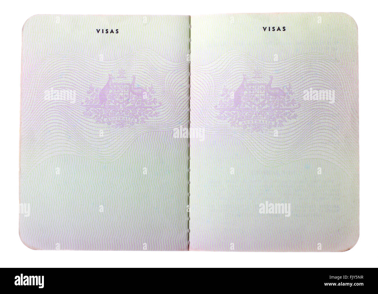 Ancienne vierge pages passeport australien isolé sur fond blanc. Banque D'Images