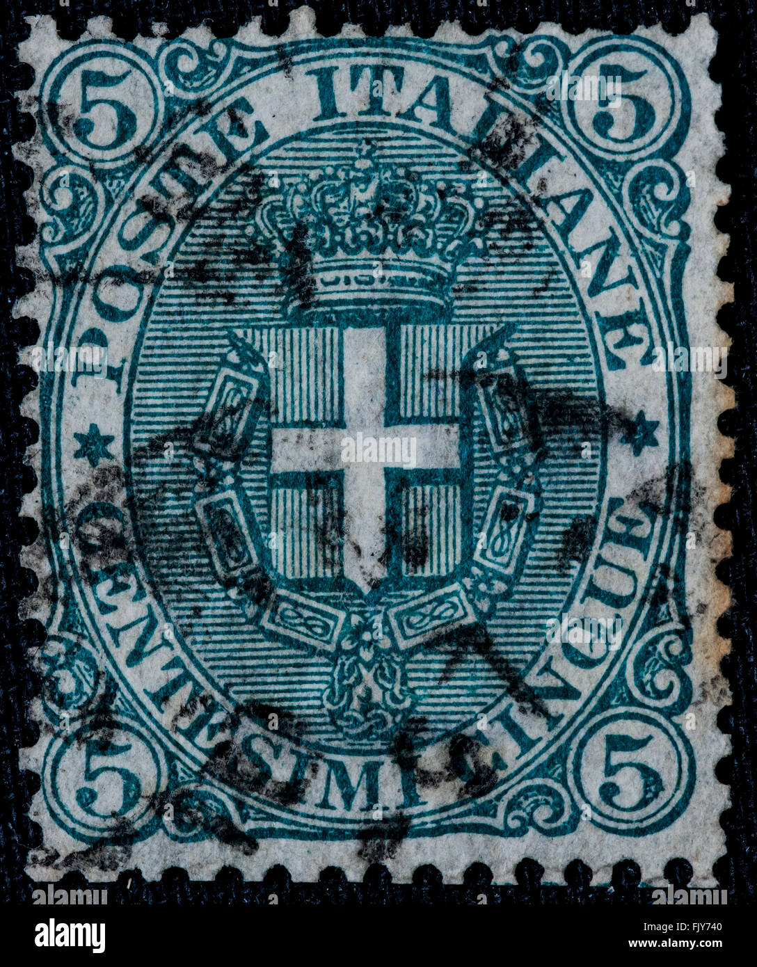 1879 - les vieux stamp utilisé du Royaume d'Italie roi Umberto I - 5 ch. Banque D'Images