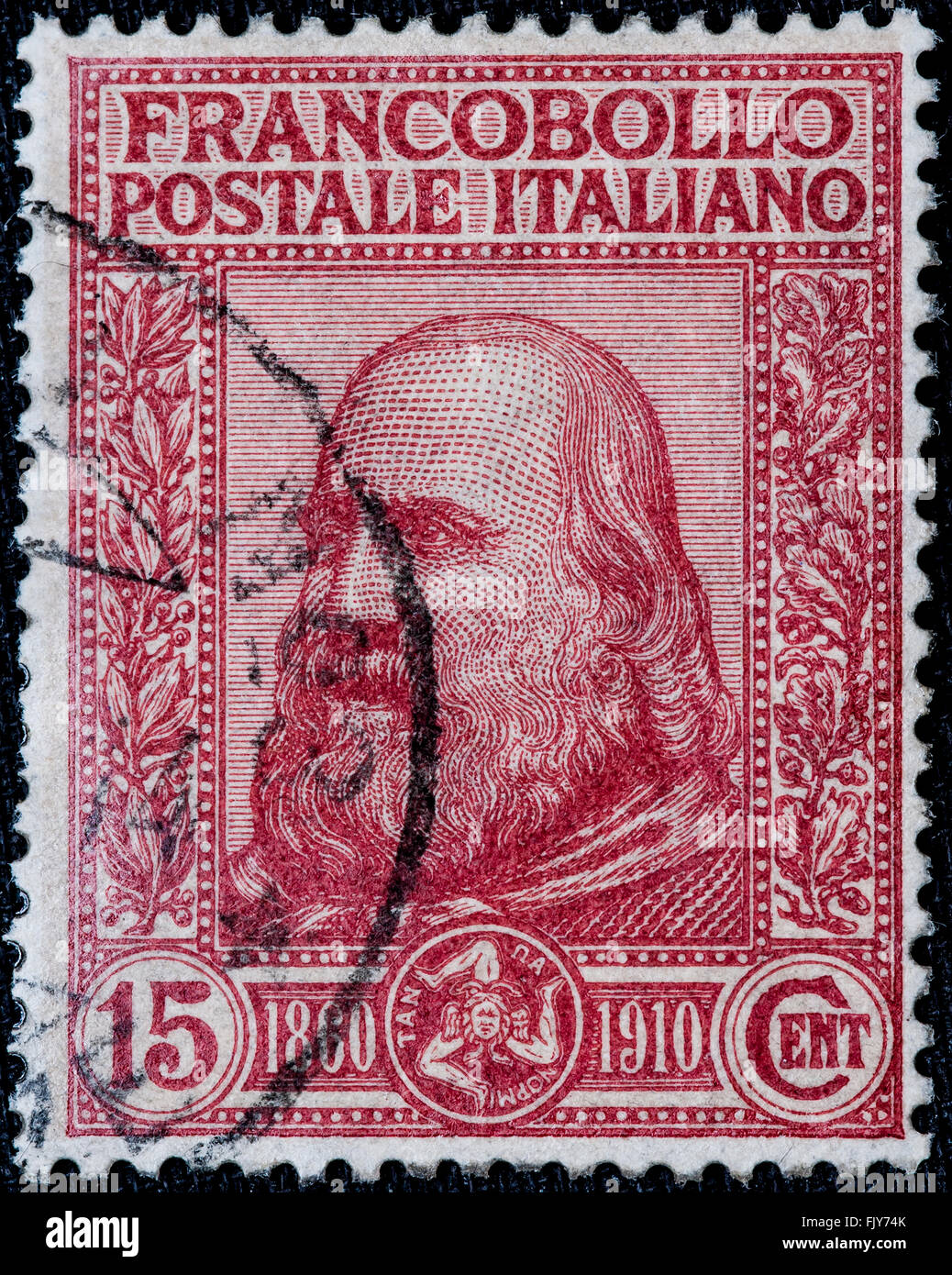 1910 - les vieux stamp utilisé du Royaume d'Italie Garibaldi effige - 15 ch. Banque D'Images