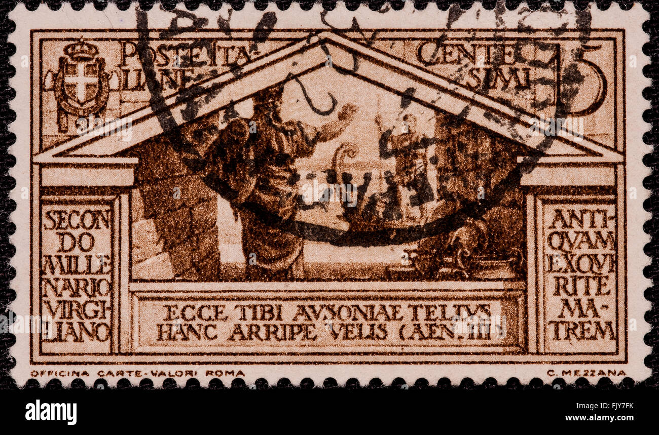 Le deuxième millénaire de la vie de Virgile, dans la période de la Rome antique, représenté dans un timbre du Royaume d'Italie de 15 cents Banque D'Images