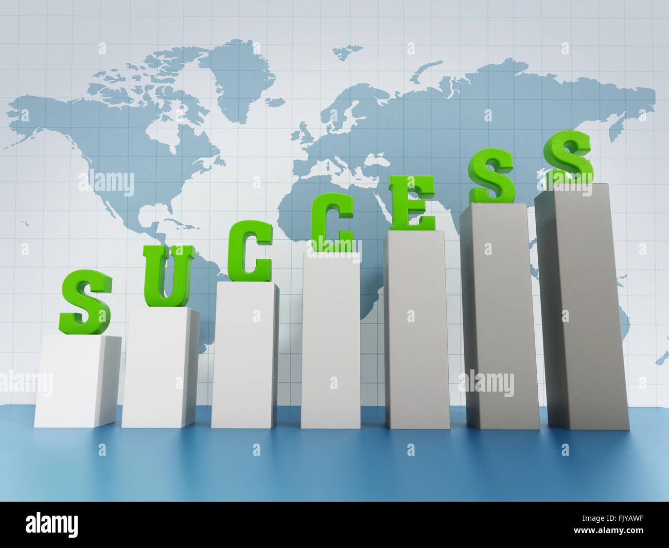 Mot succès sur la hausse le graphique sur fond de carte du monde. Banque D'Images