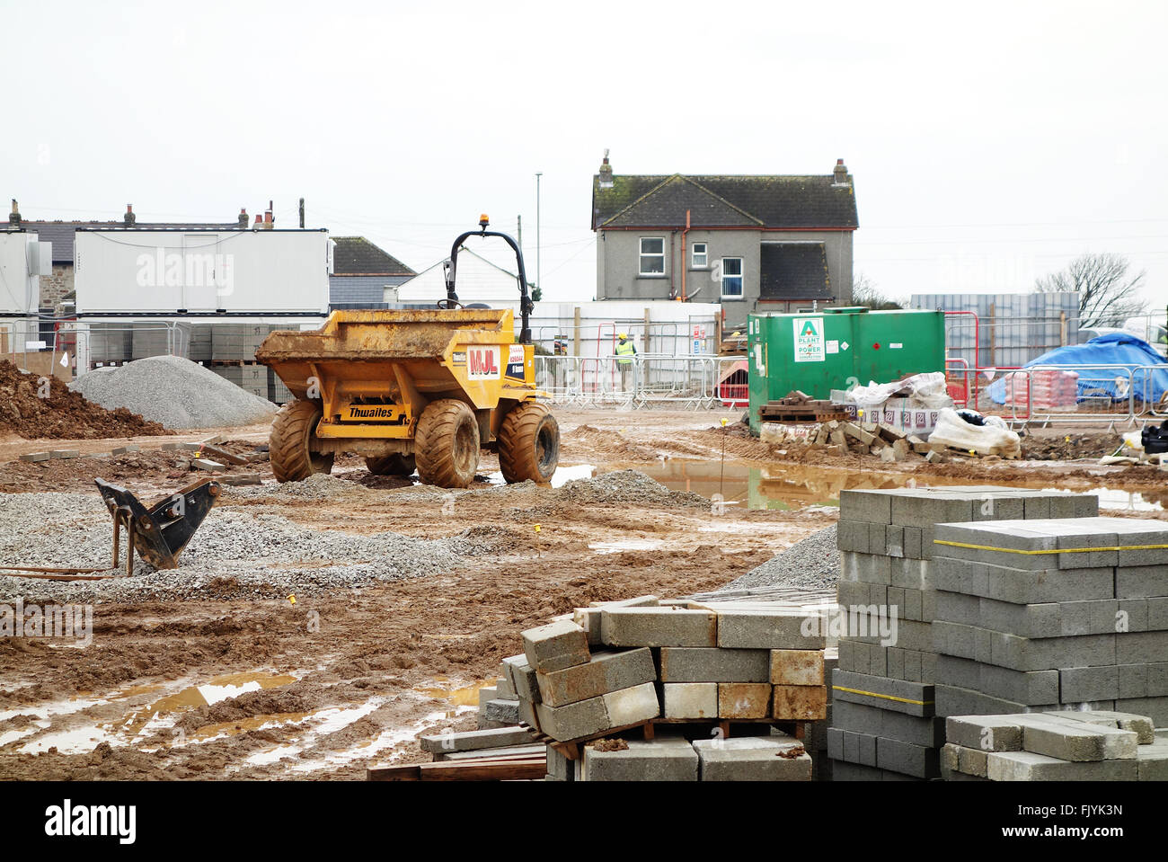 Un site de construction de nouveaux logements abordables à Redruth à Cornwall, England, UK Banque D'Images