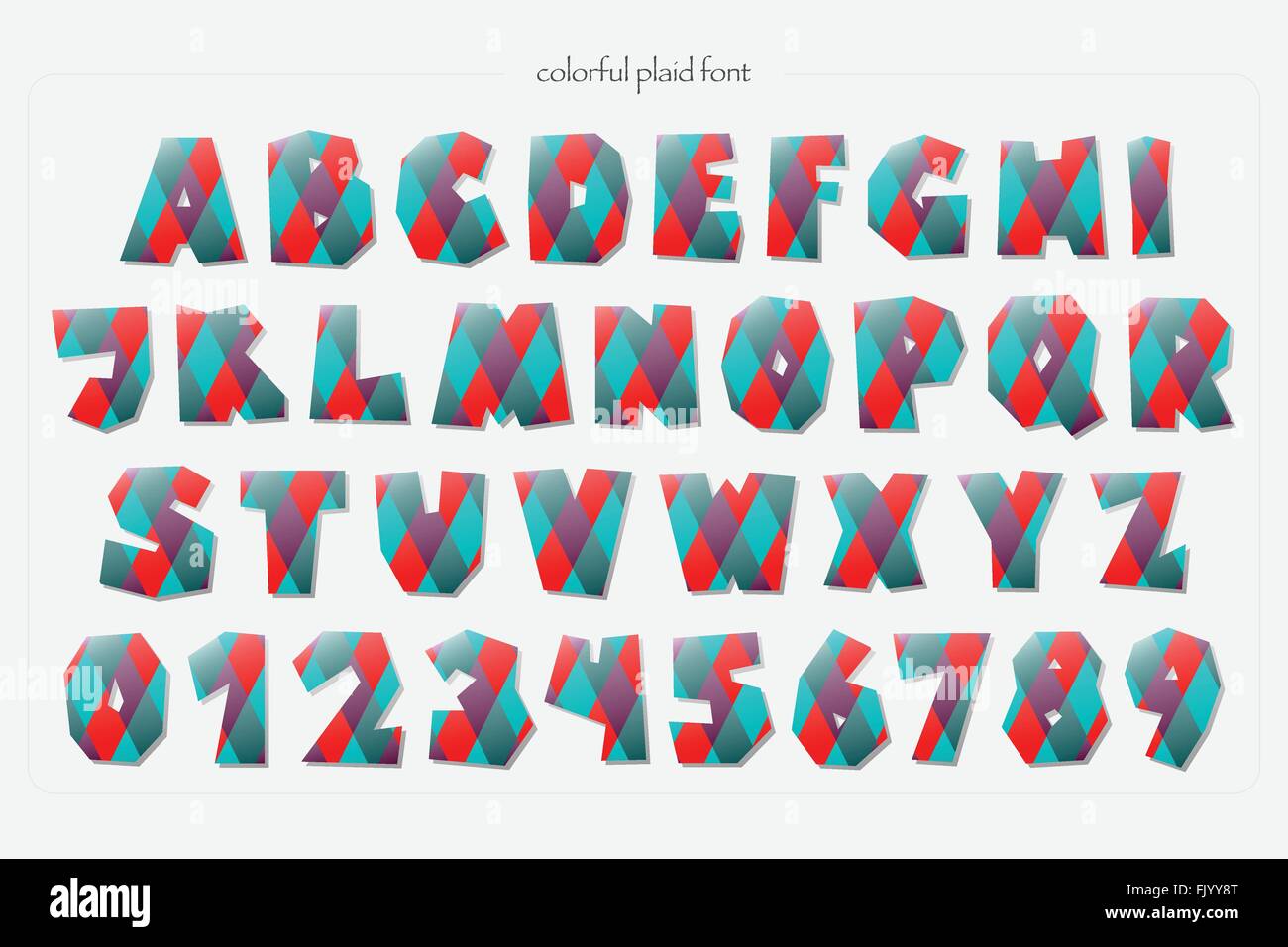 Ensemble de Jojo, plaid pattern style drôle, lettres de l'alphabet et de chiffres isolé sur fond blanc. vecteur, type de police à carreaux Illustration de Vecteur