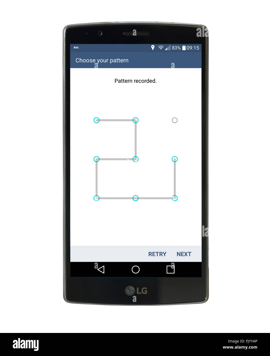 En utilisant la reconnaissance de formes pour verrouiller l'écran sur un LG G4 smartphone Android 5,5 pouces fonctionnant sous Android 6 Marshmallow Banque D'Images