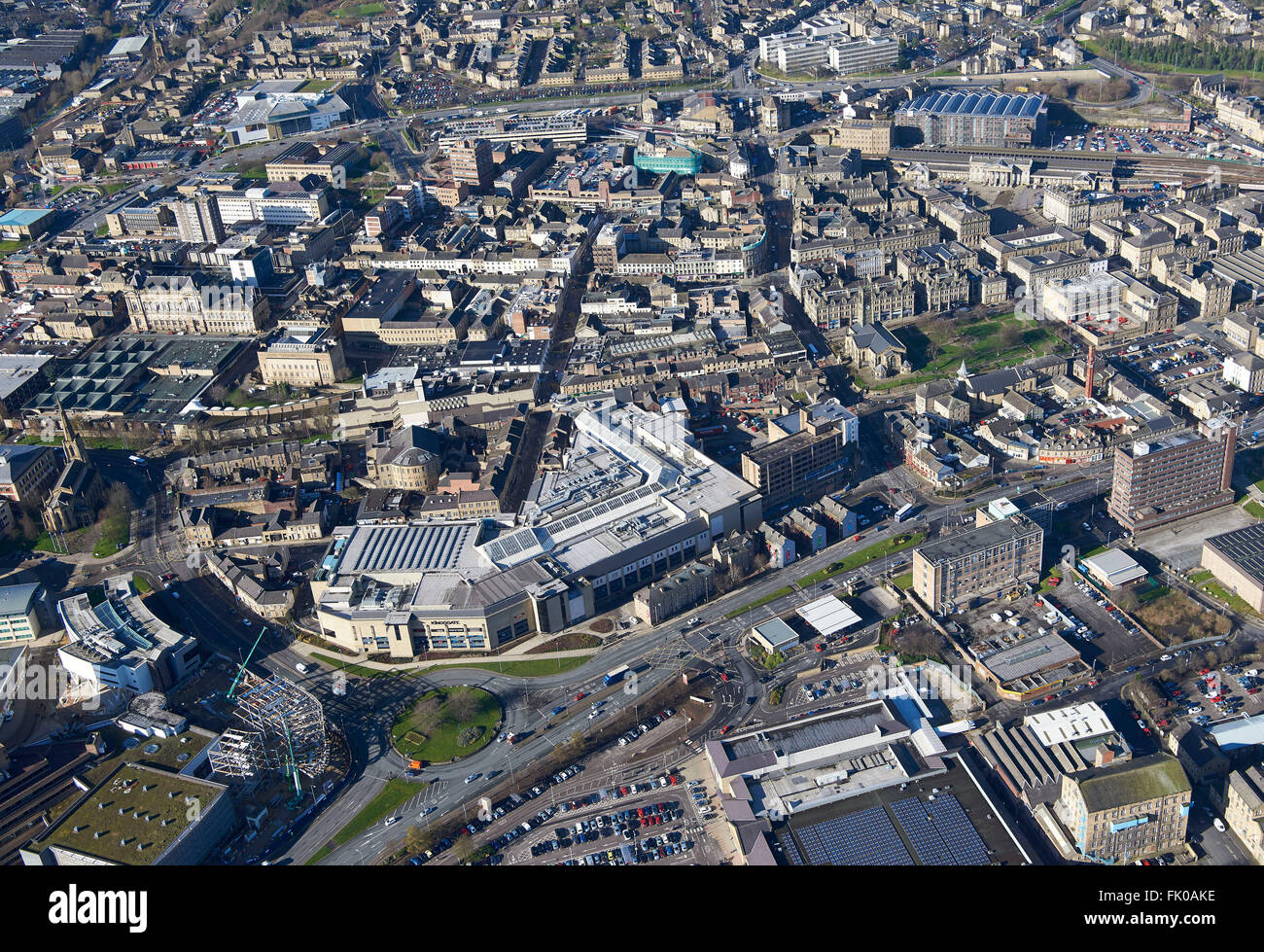 Une vue aérienne du centreville de Huddersfield, Yorkshire de l'Ouest