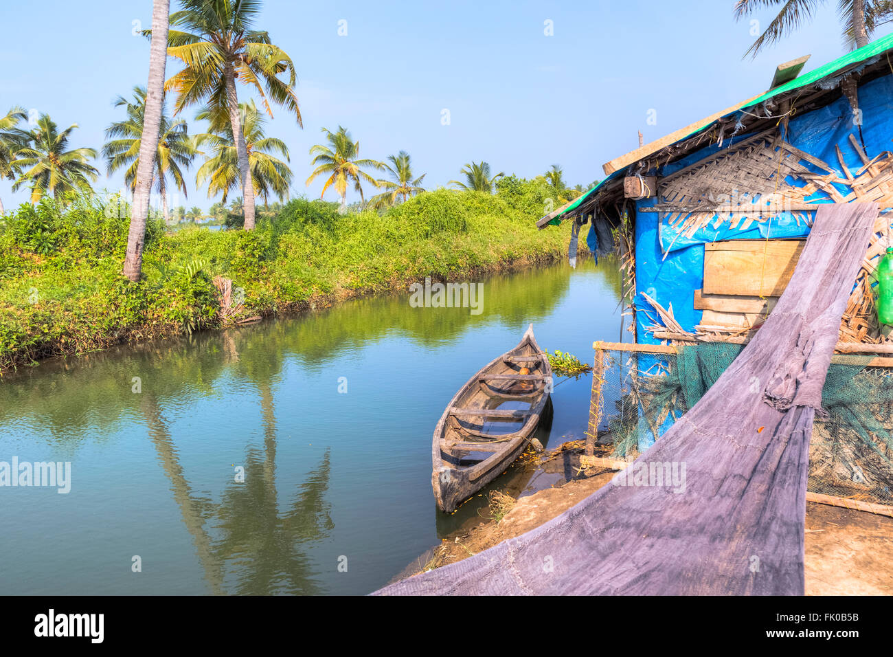 Cabane de pêcheur à Kochi, Kerala, Inde, Asie Banque D'Images