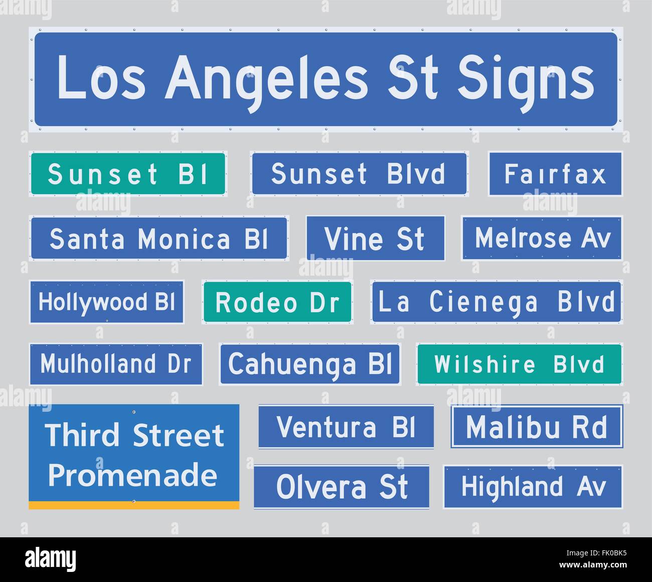 Les plaques de rue de Los Angeles Illustration de Vecteur
