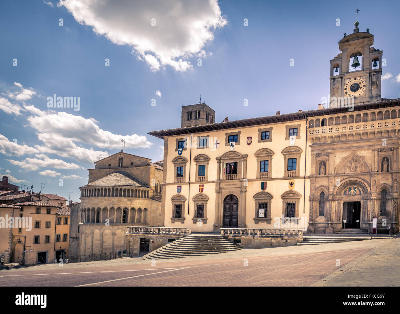 La Piazza Grande, la place principale de la ville de Arezzo toscane, italie Banque D'Images