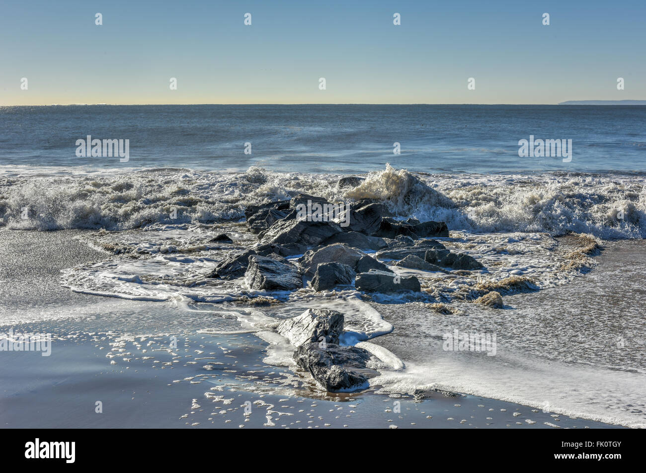 La plage de Coney Island à Brooklyn, New York après une importante tempête de neige. Banque D'Images