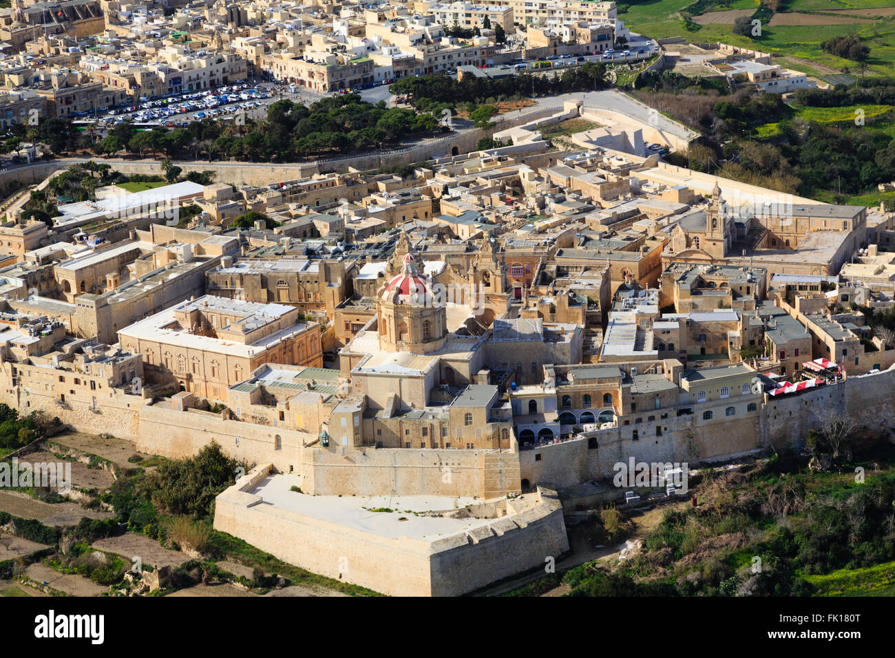 Vue aérienne de Mdina Medina, forteresse, Malte. Banque D'Images