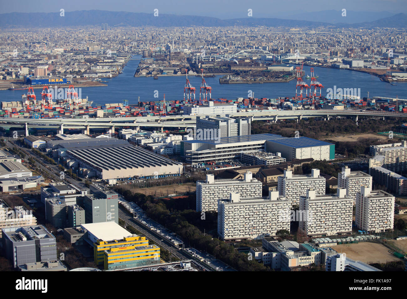 Japon, Osaka, Région de la baie, vue aérienne ; Banque D'Images